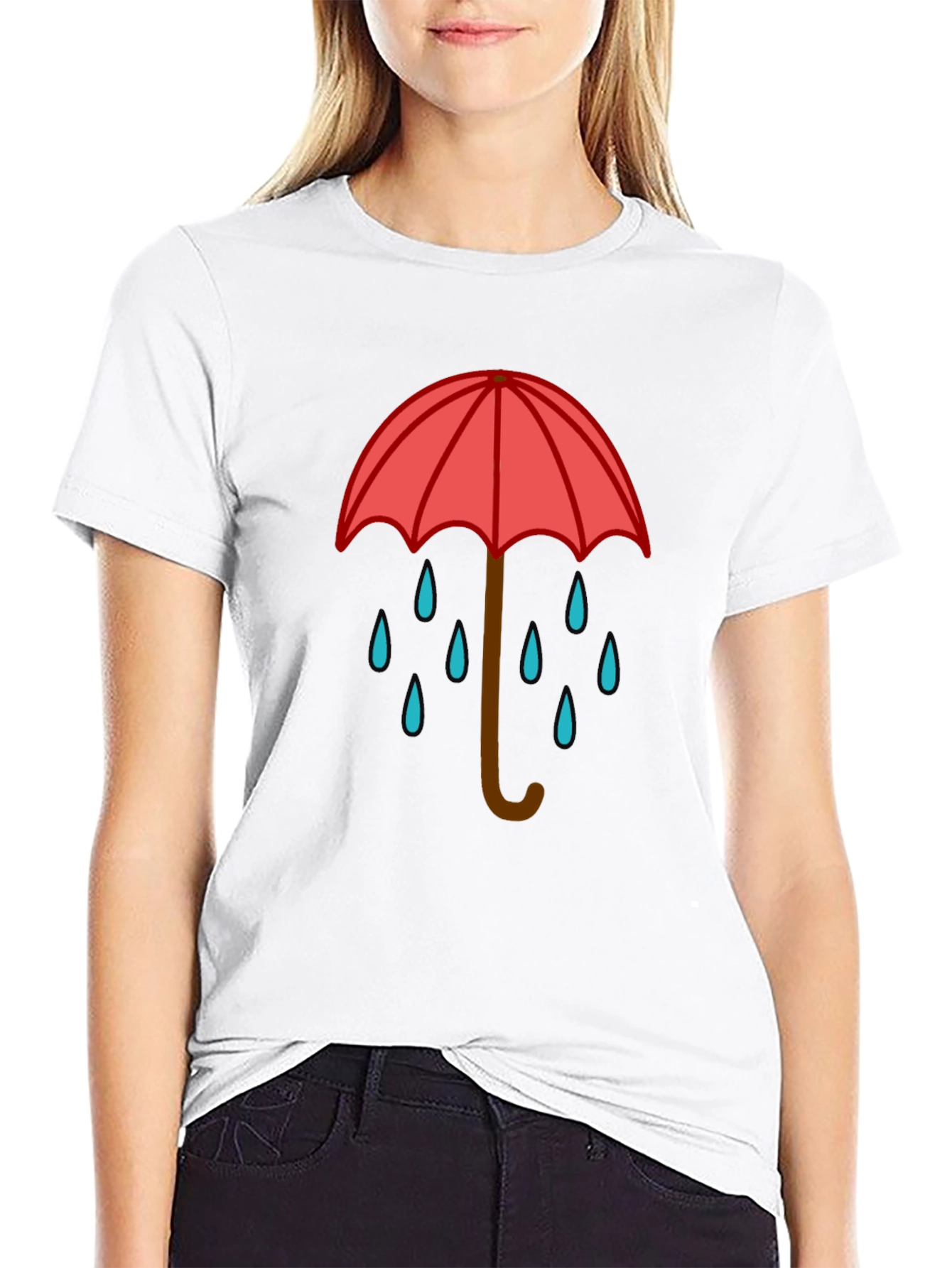 Rainy Day Umbrella Graphic Tee - Black Casual T-Shirt