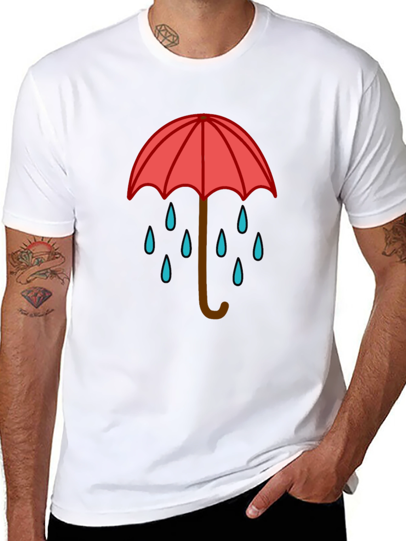 Rainy Day Umbrella Graphic Tee - Black Casual T-Shirt