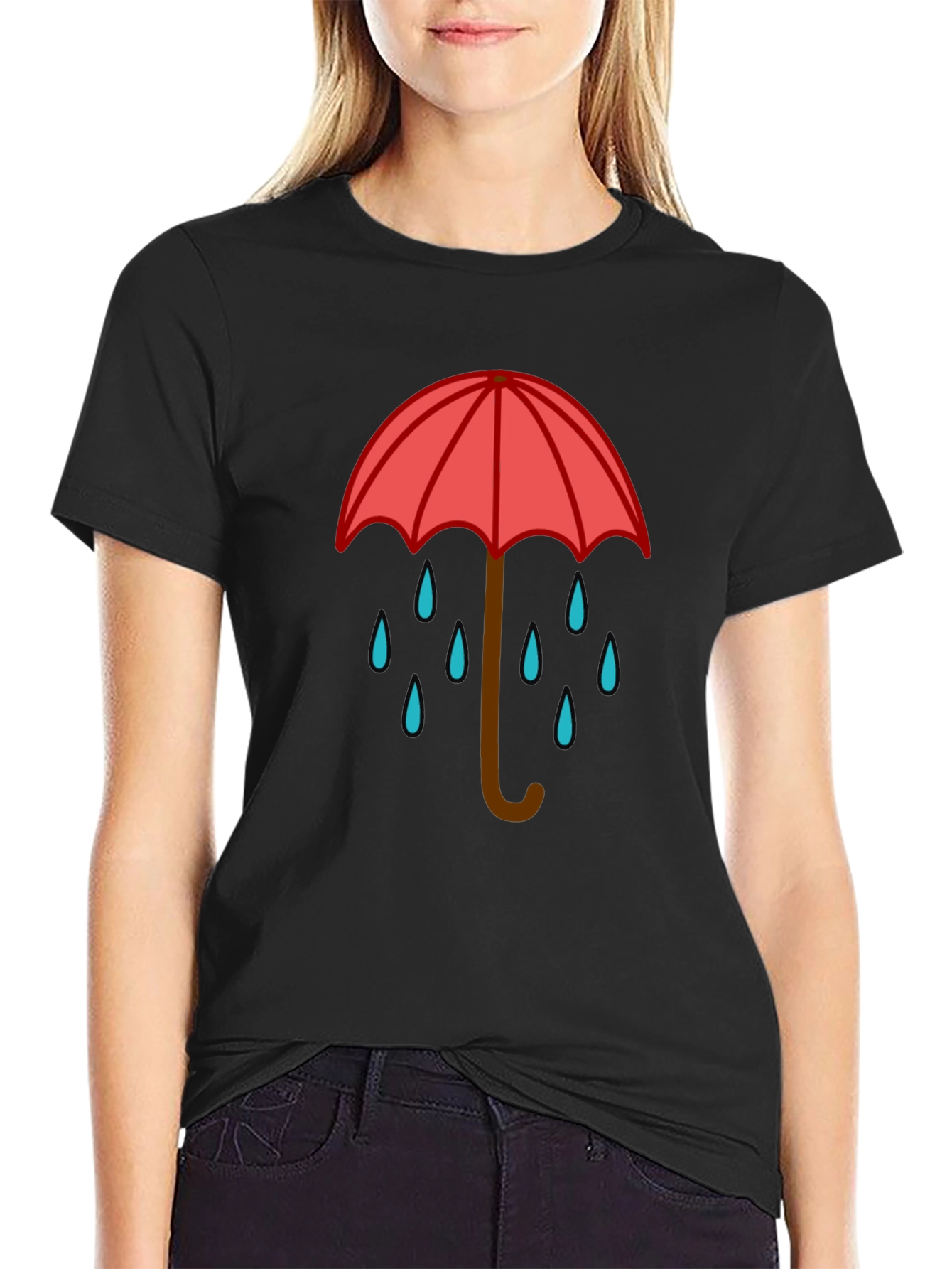 Rainy Day Umbrella Graphic Tee - Black Casual T-Shirt
