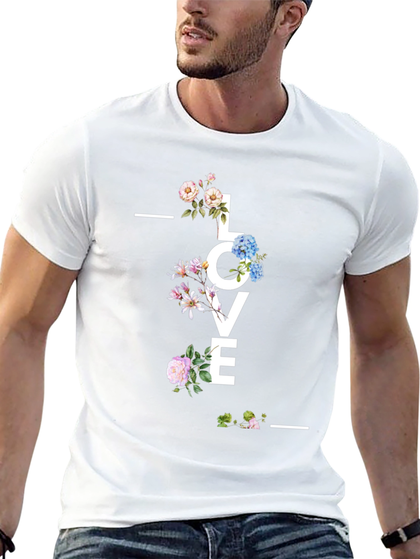Floral LOVE Graphic Black T-Shirt