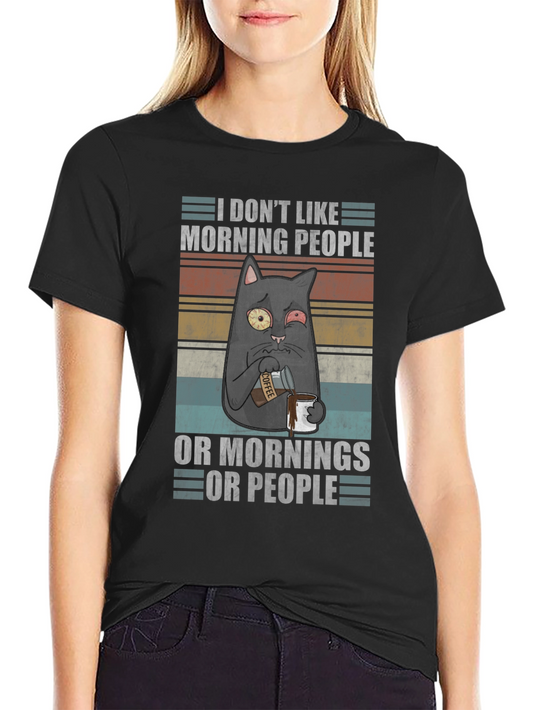 Humorous I Dont Like Morning People Cat T-Shirt