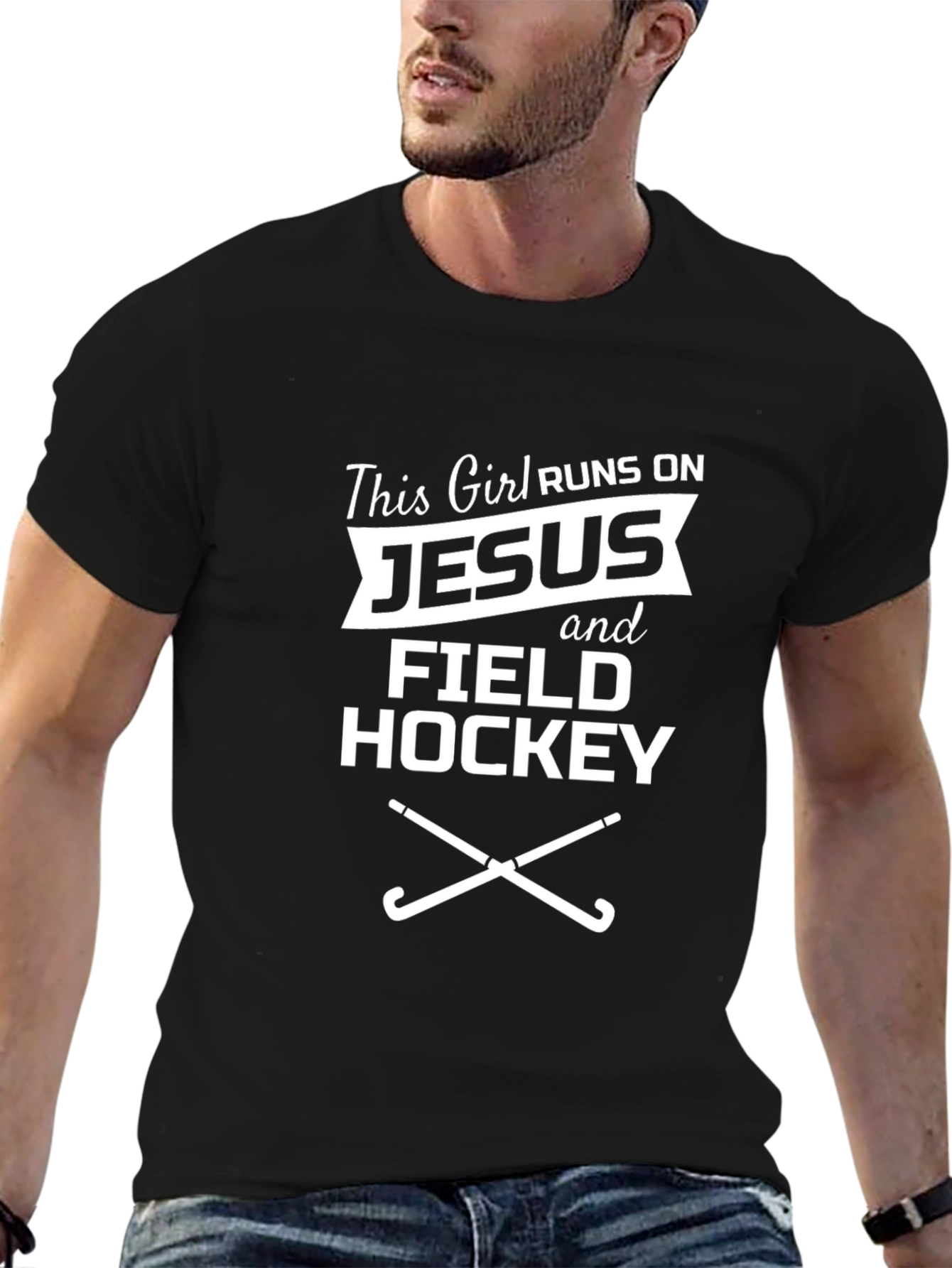 Runs on Jesus and Field Hockey Graphic Tee