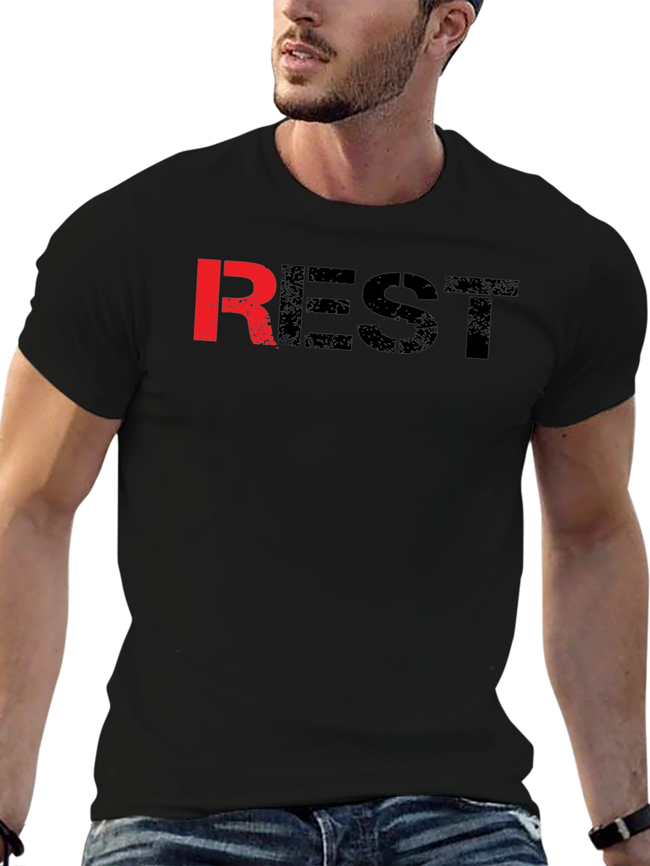 Mens Black REST Graphic T-Shirt
