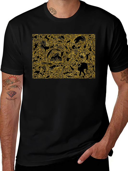 Abstract Animal Print Black Cotton Tee