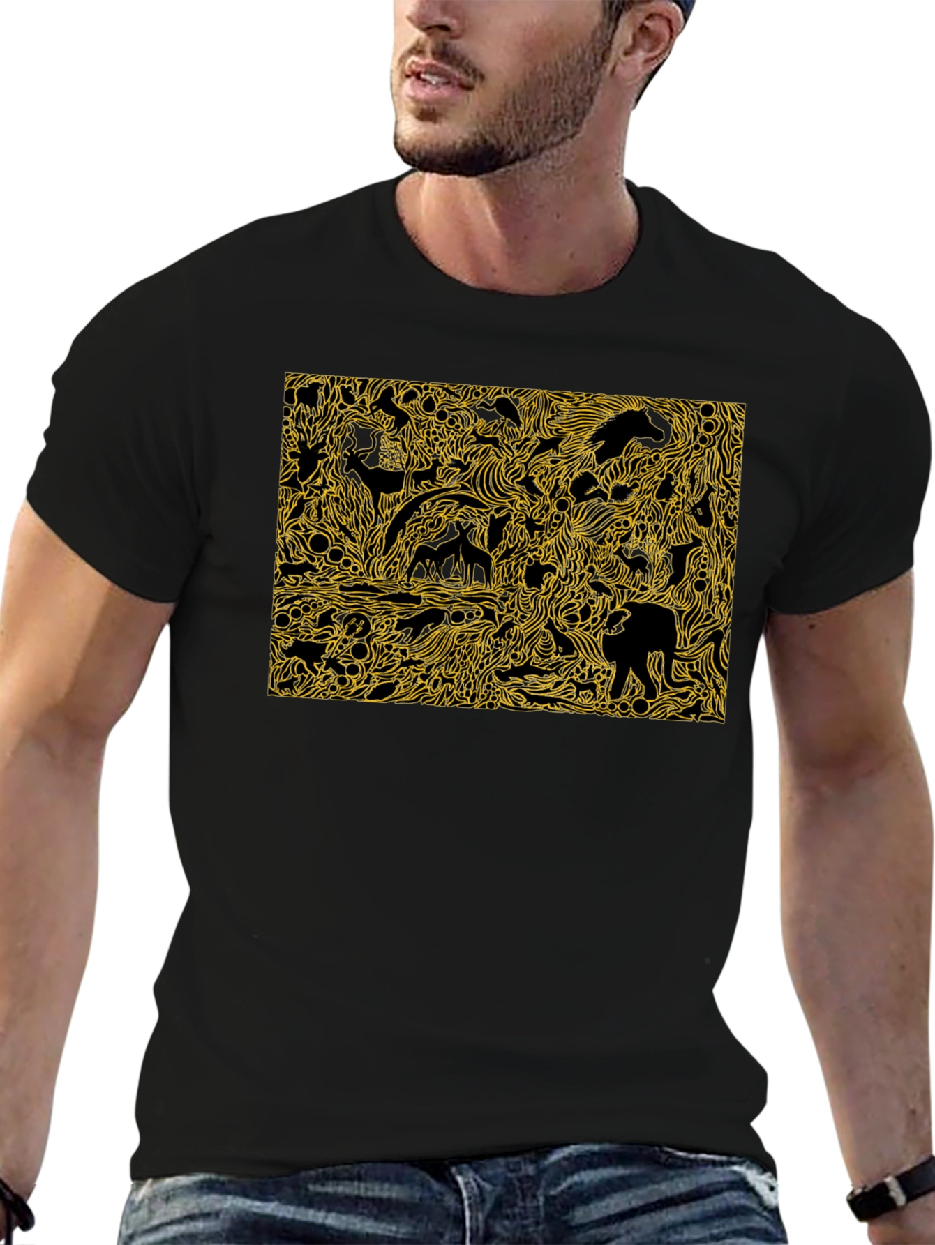 Abstract Animal Print Black Cotton Tee