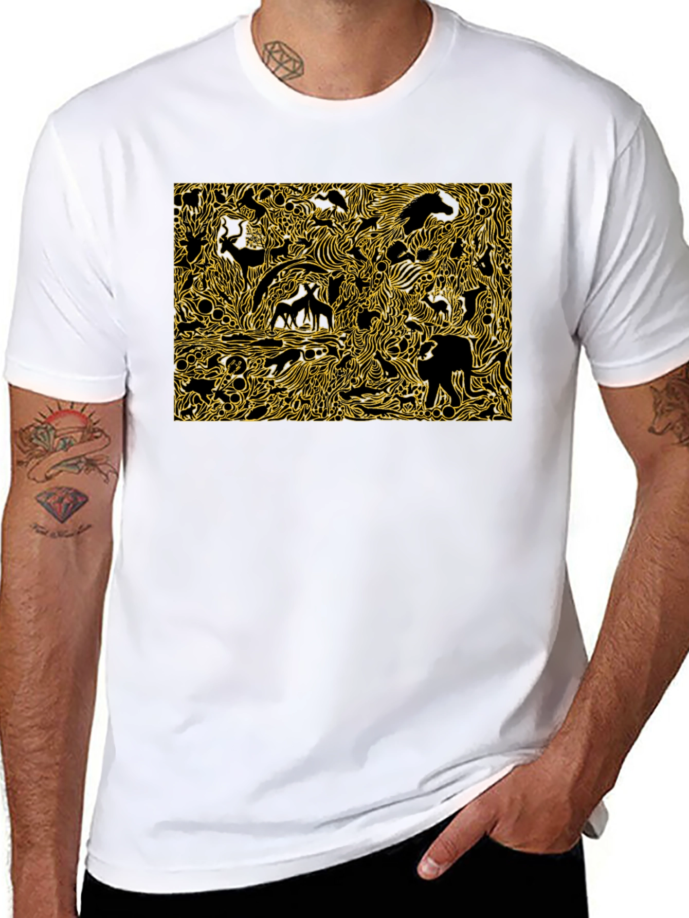 Abstract Animal Print Black Cotton Tee