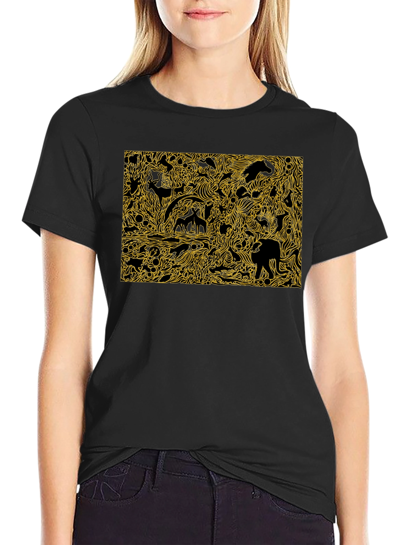 Abstract Animal Print Black Cotton Tee