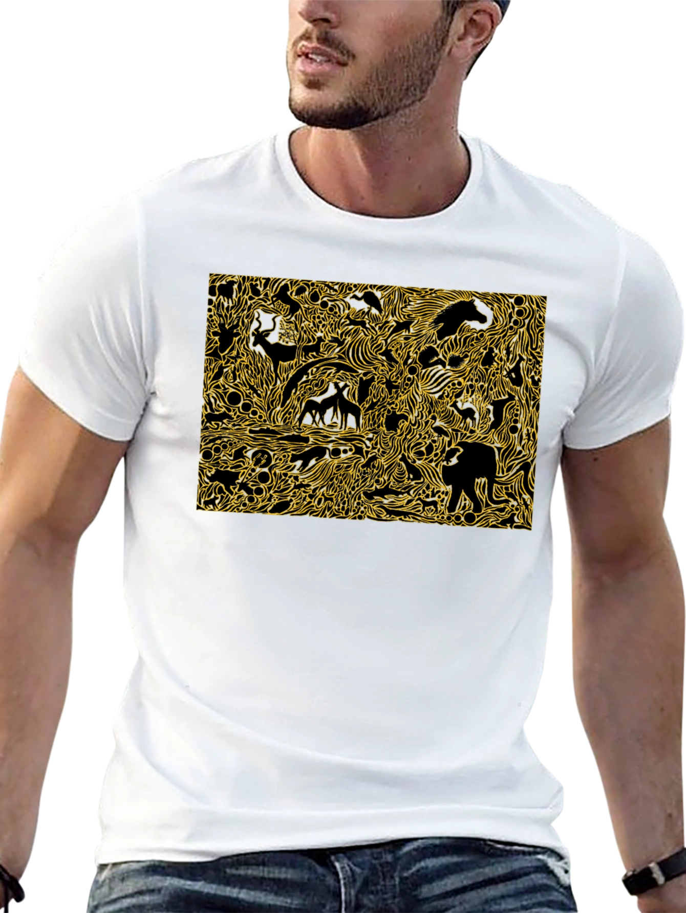 Abstract Animal Print Black Cotton Tee