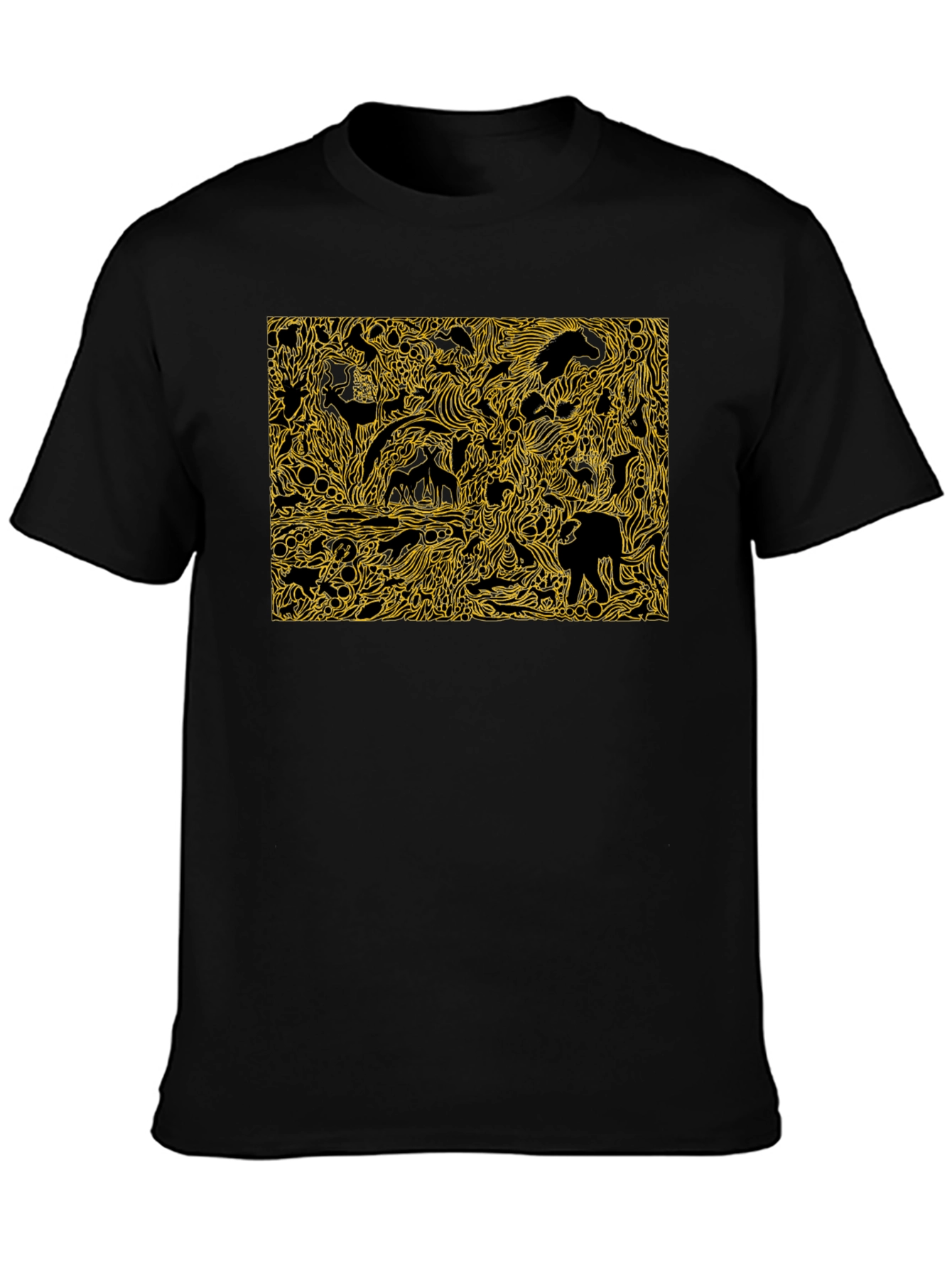 Abstract Animal Print Black Cotton Tee