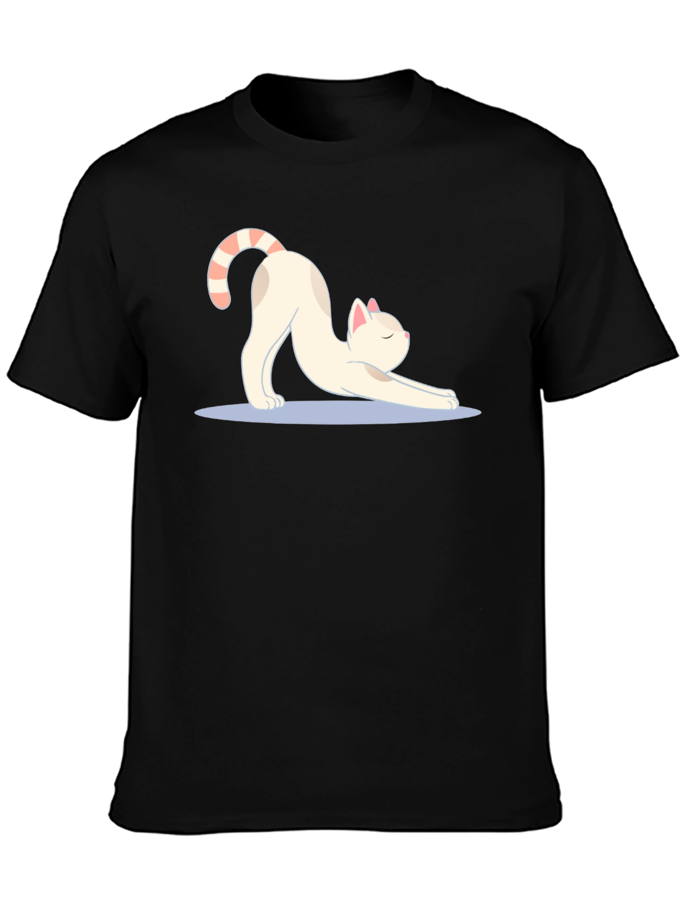 Stretching Cat Graphic Tee - Soft Black Cotton T-Shirt