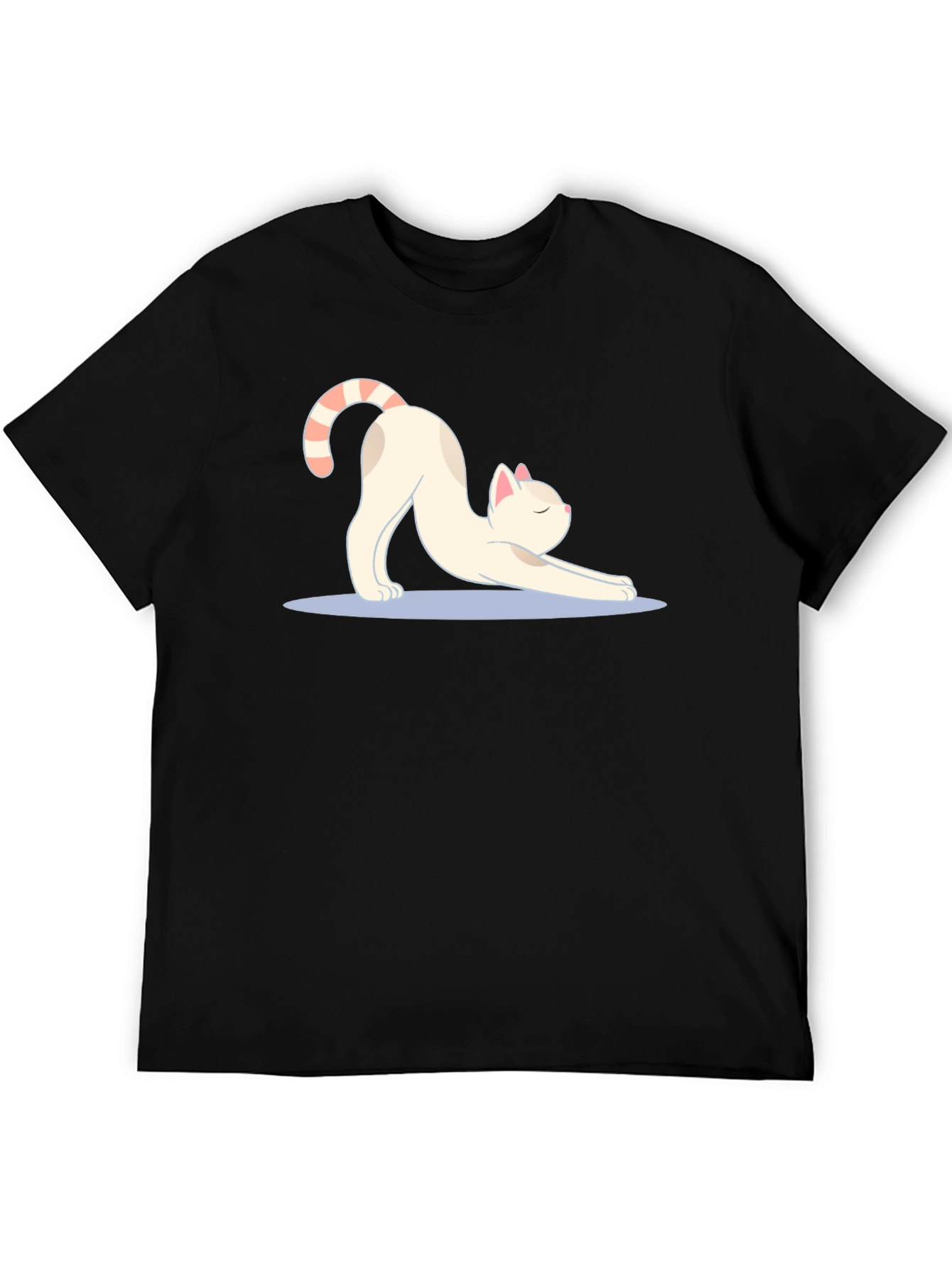 Stretching Cat Graphic Tee - Soft Black Cotton T-Shirt