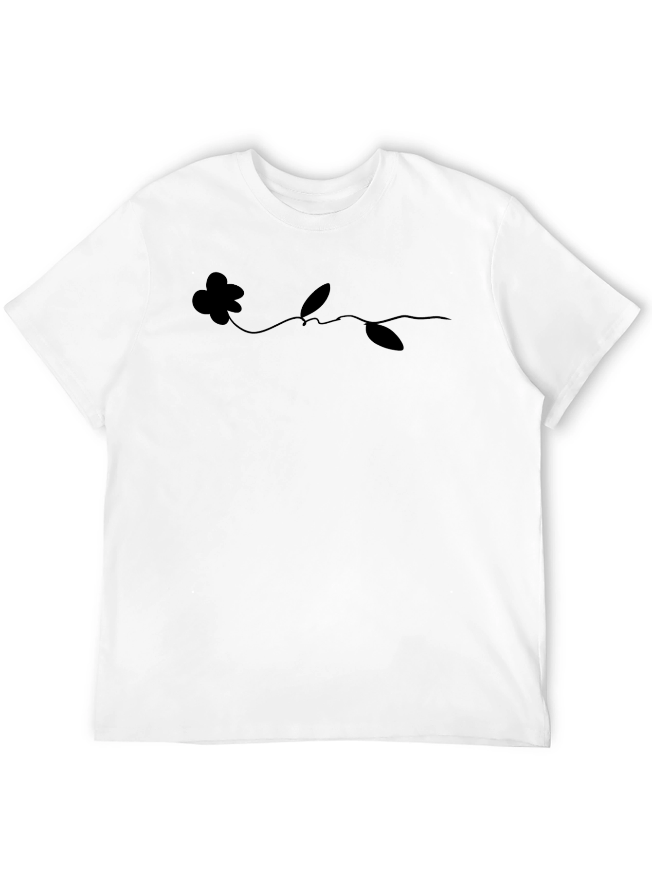 Minimalist Flower Line Art Black T-Shirt