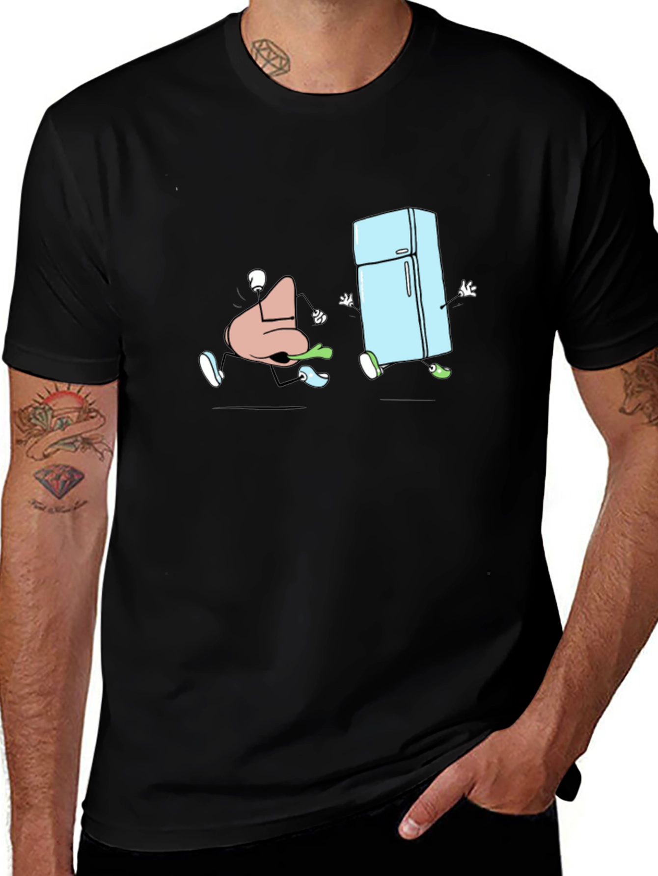 Cartoon Nose and Fridge Running T-Shirt