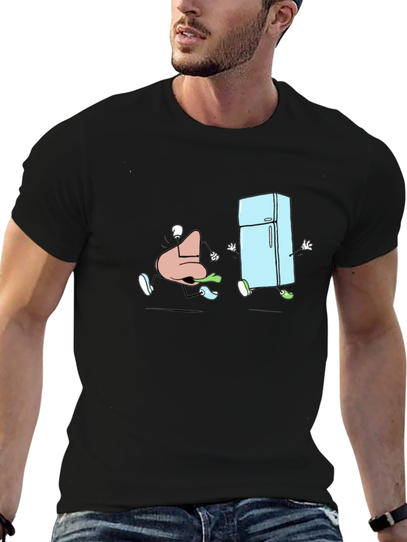Cartoon Nose and Fridge Running T-Shirt