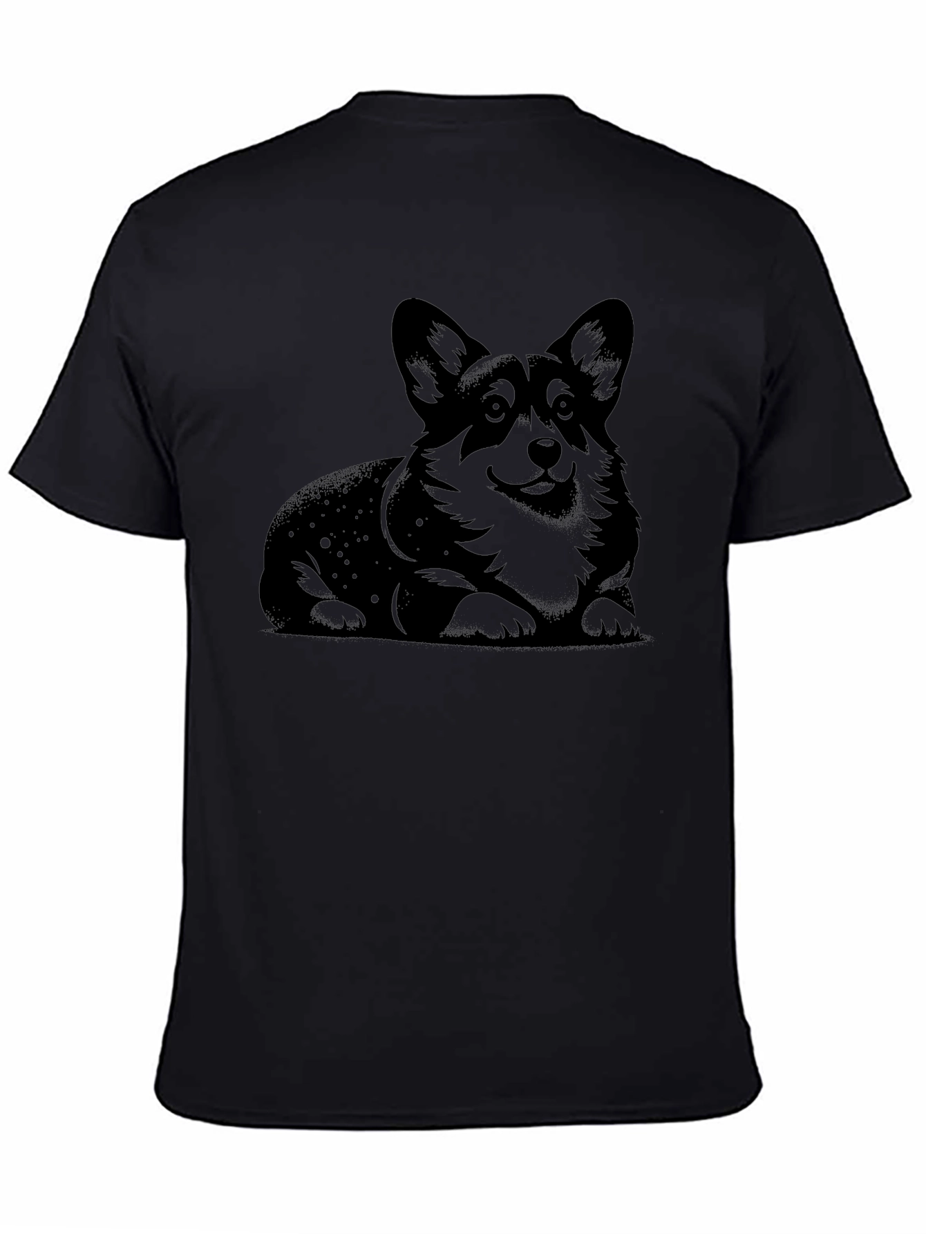 Corgi Dog Graphic Print Black T-Shirt