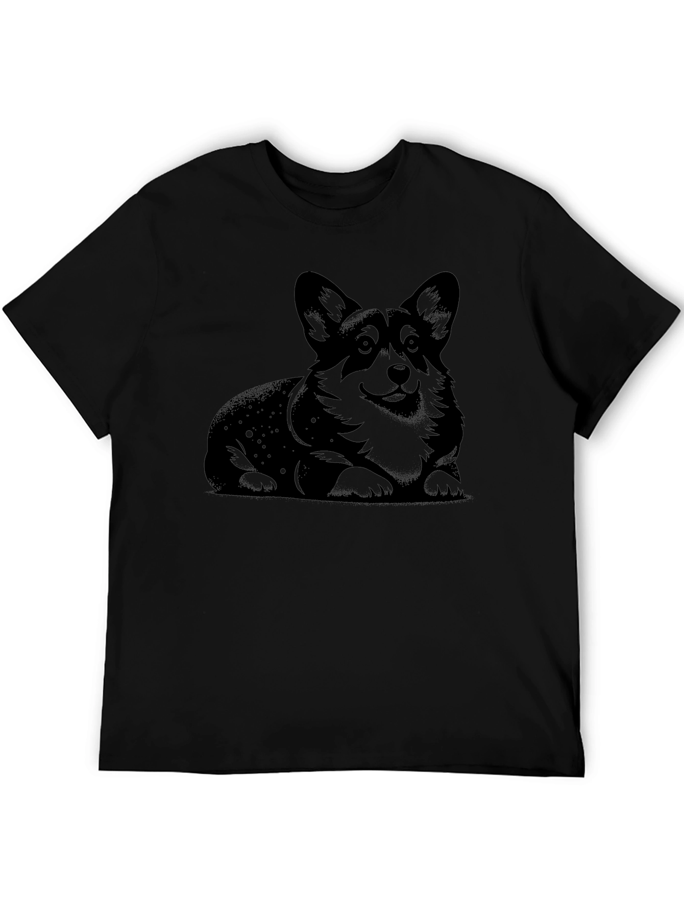Corgi Dog Graphic Print Black T-Shirt