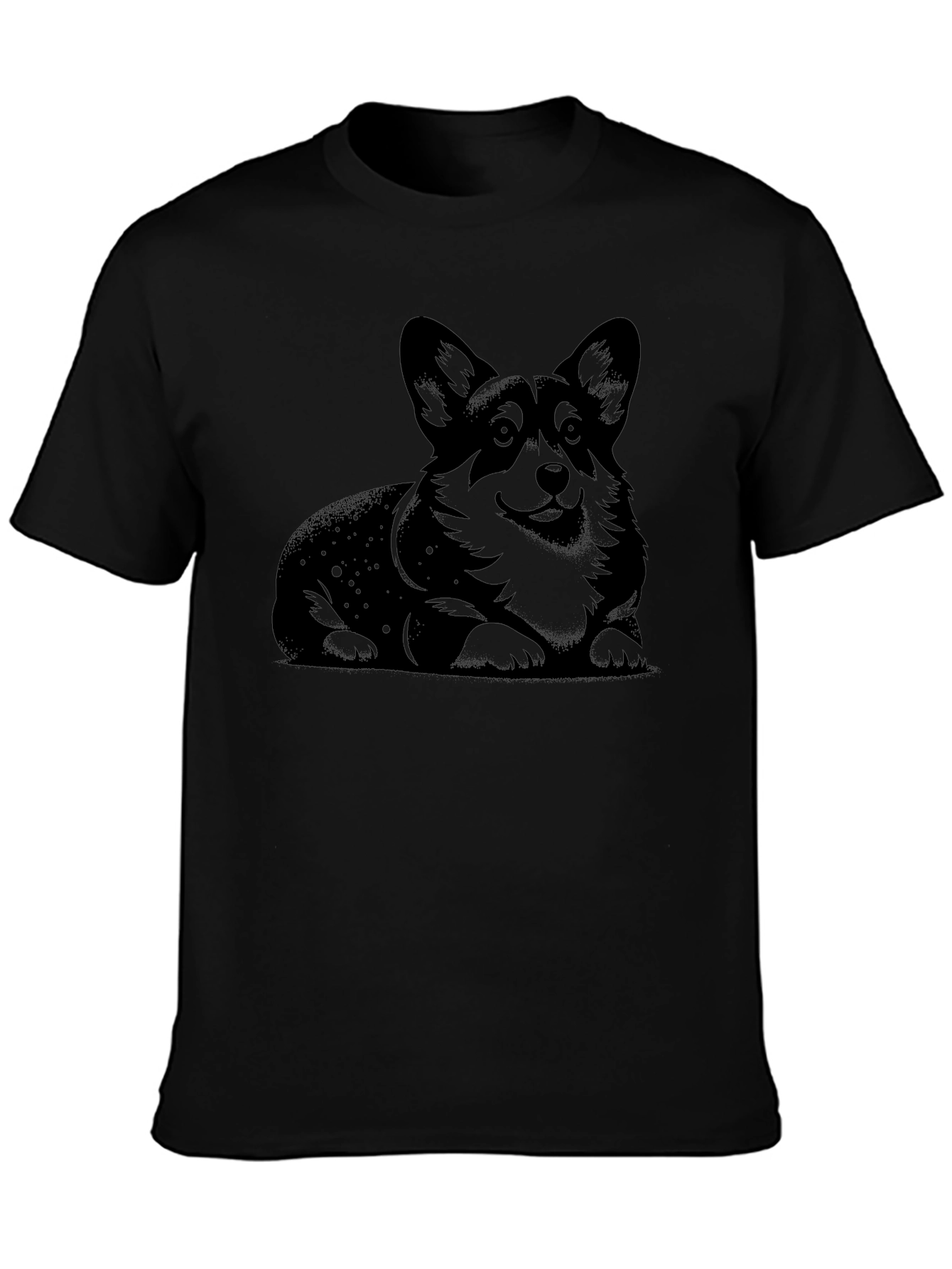 Corgi Dog Graphic Print Black T-Shirt