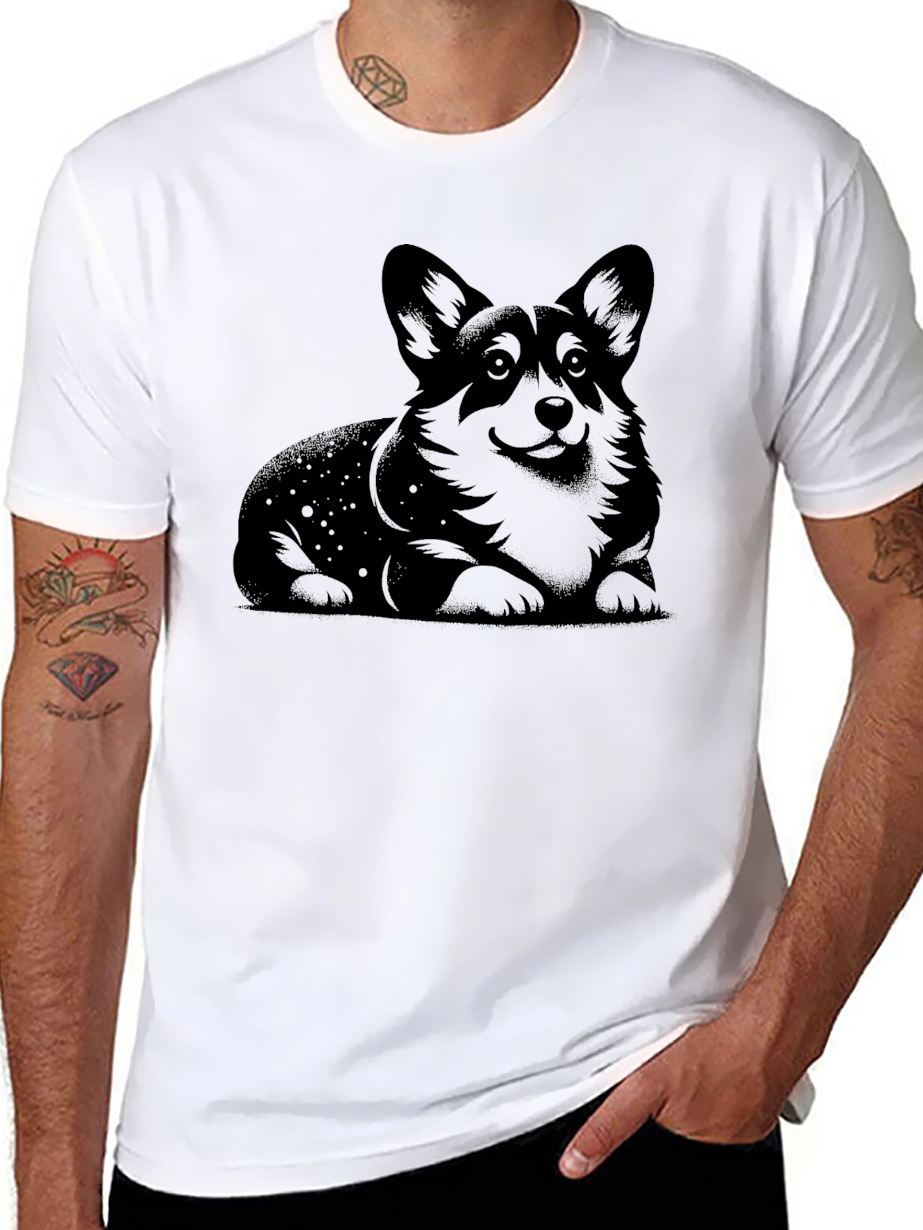 Corgi Dog Graphic Print Black T-Shirt
