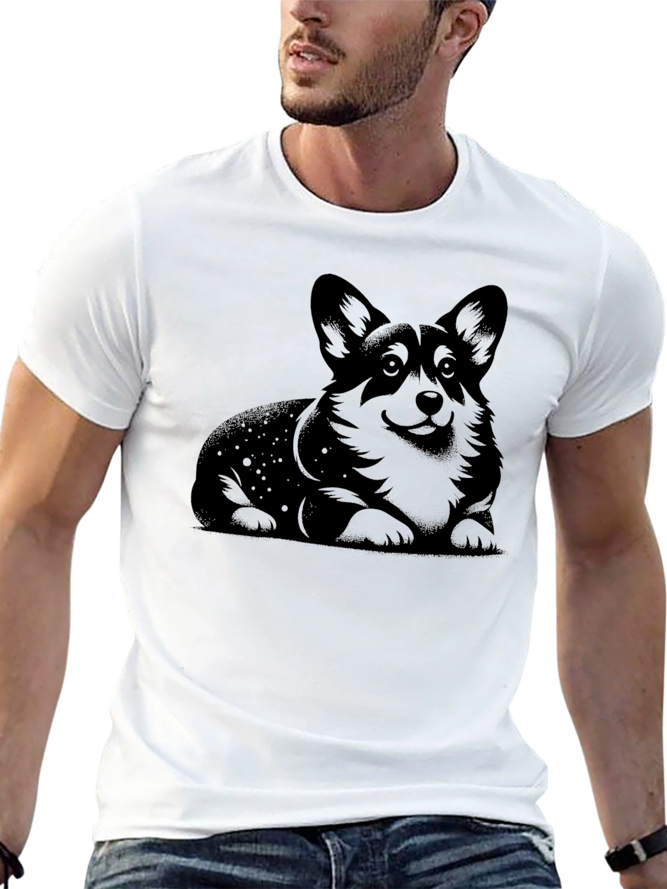Corgi Dog Graphic Print Black T-Shirt