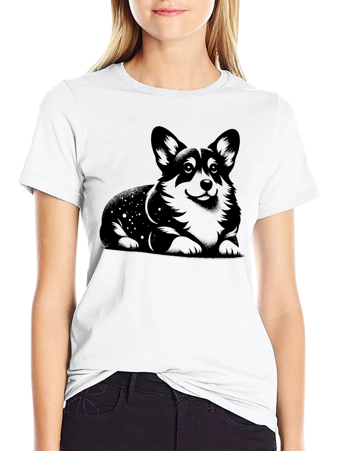 Corgi Dog Graphic Print Black T-Shirt