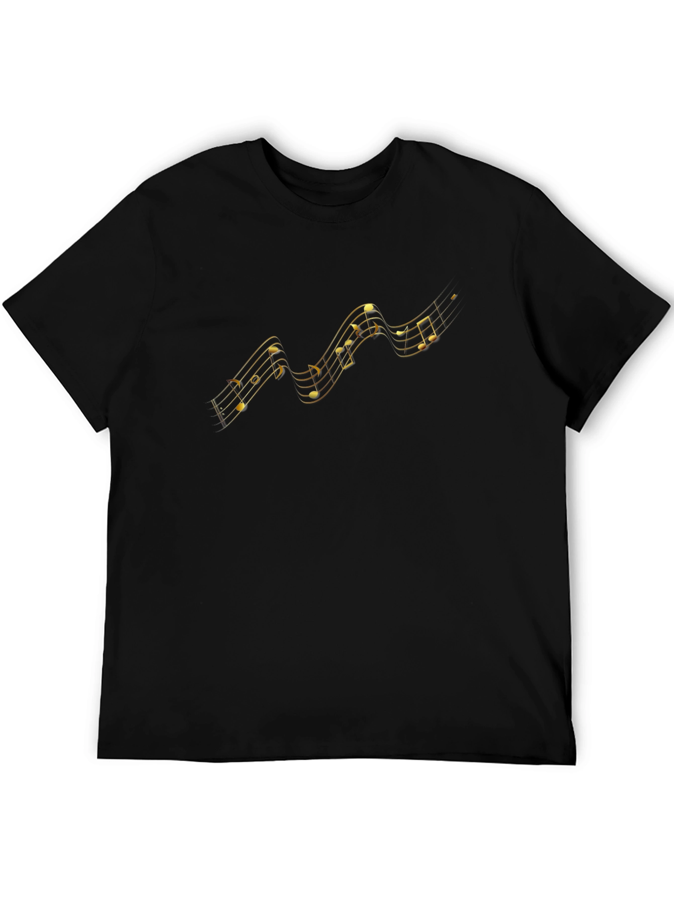 Golden Music Notes Graphic Black T-Shirt