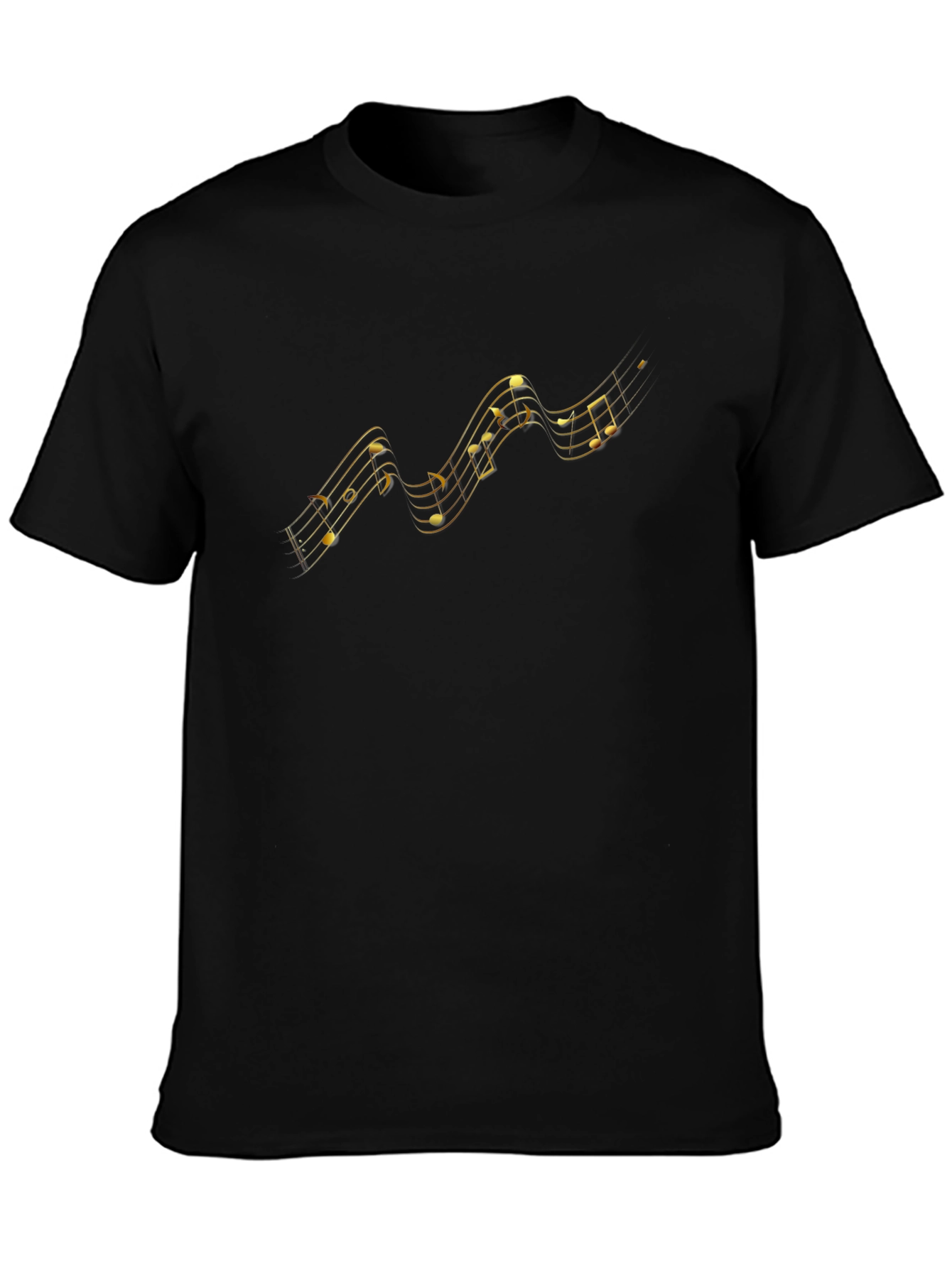 Golden Music Notes Graphic Black T-Shirt