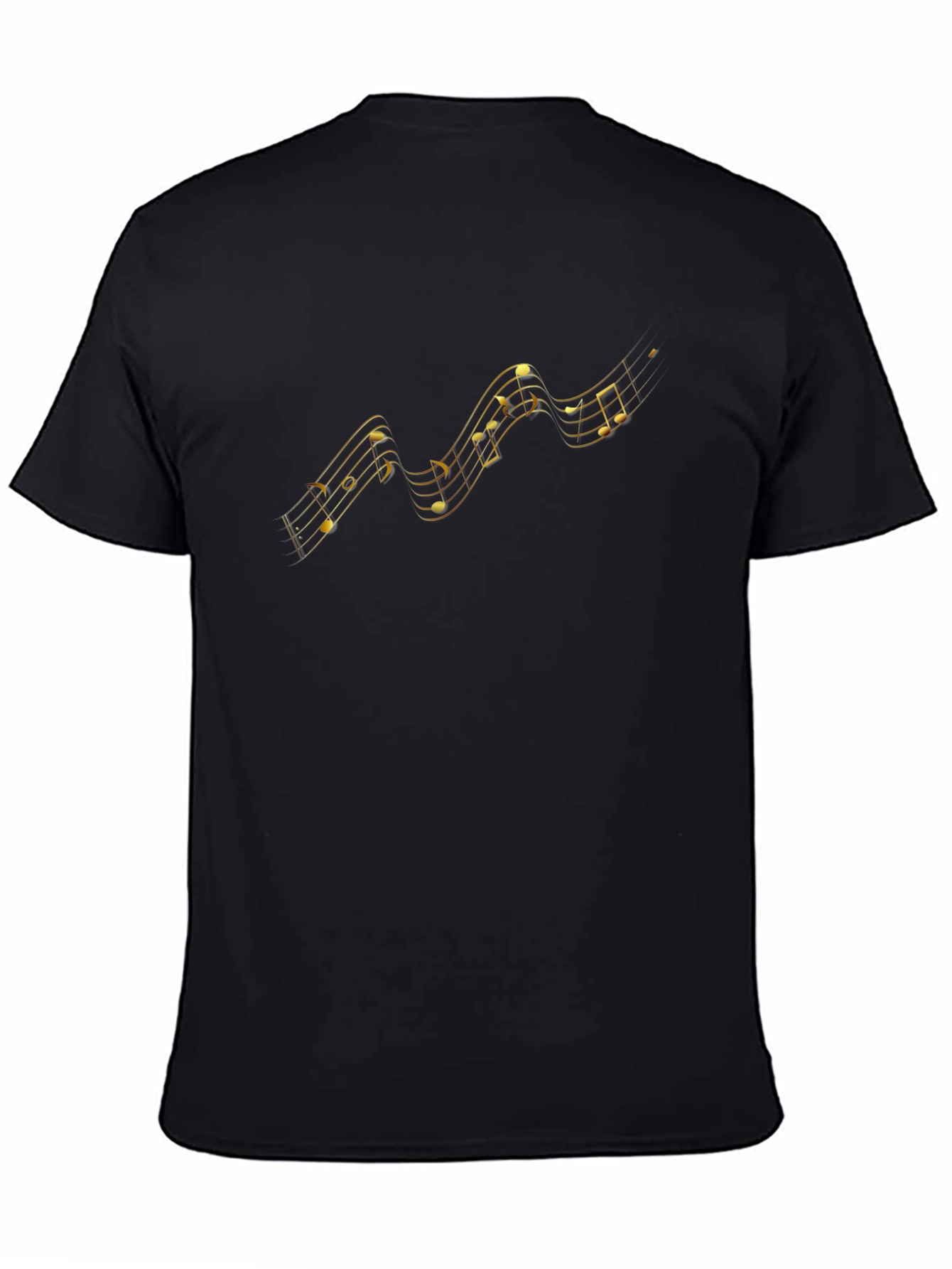 Golden Music Notes Graphic Black T-Shirt