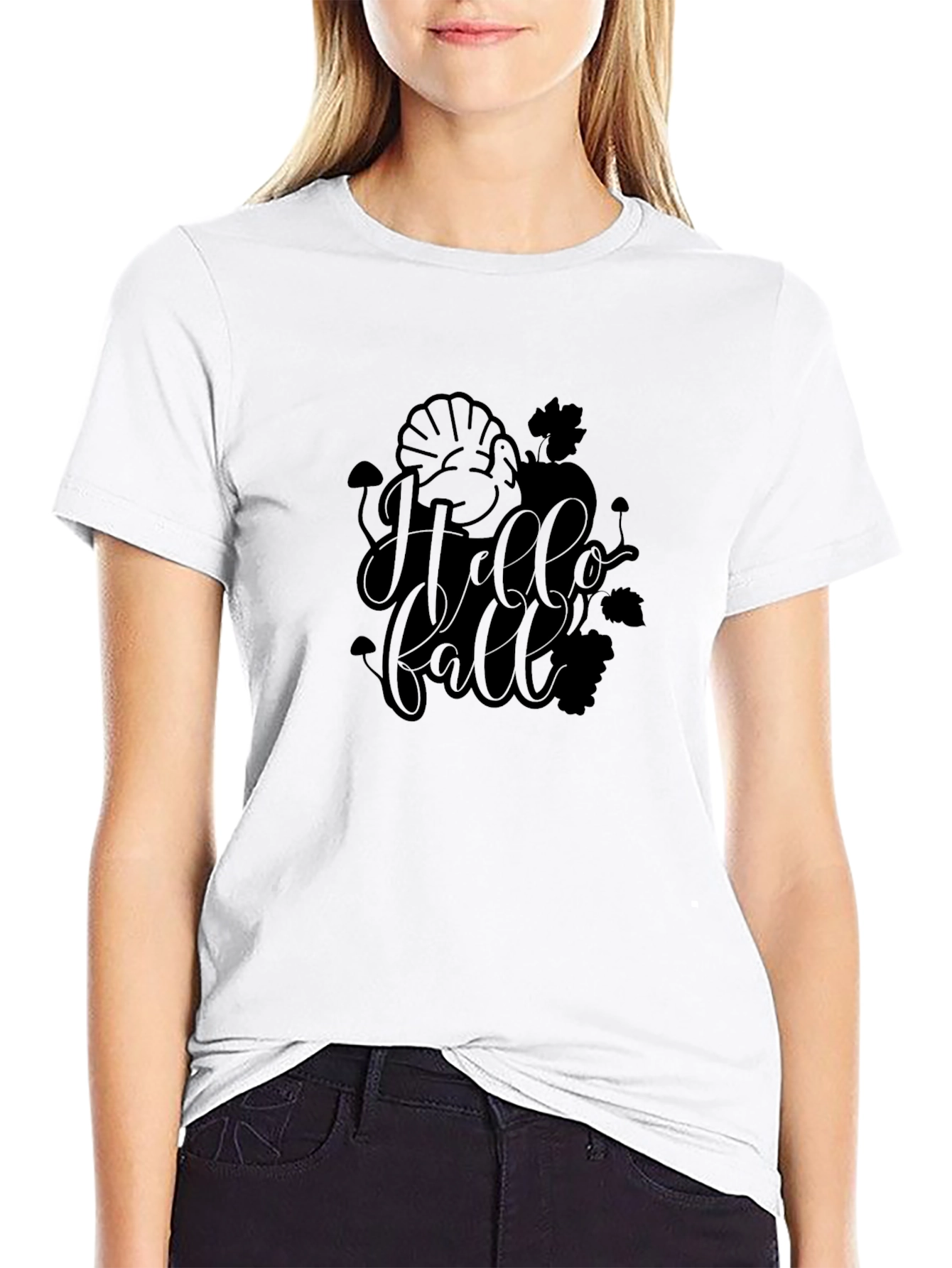 Hello Fall T-Shirt: Black Crewneck