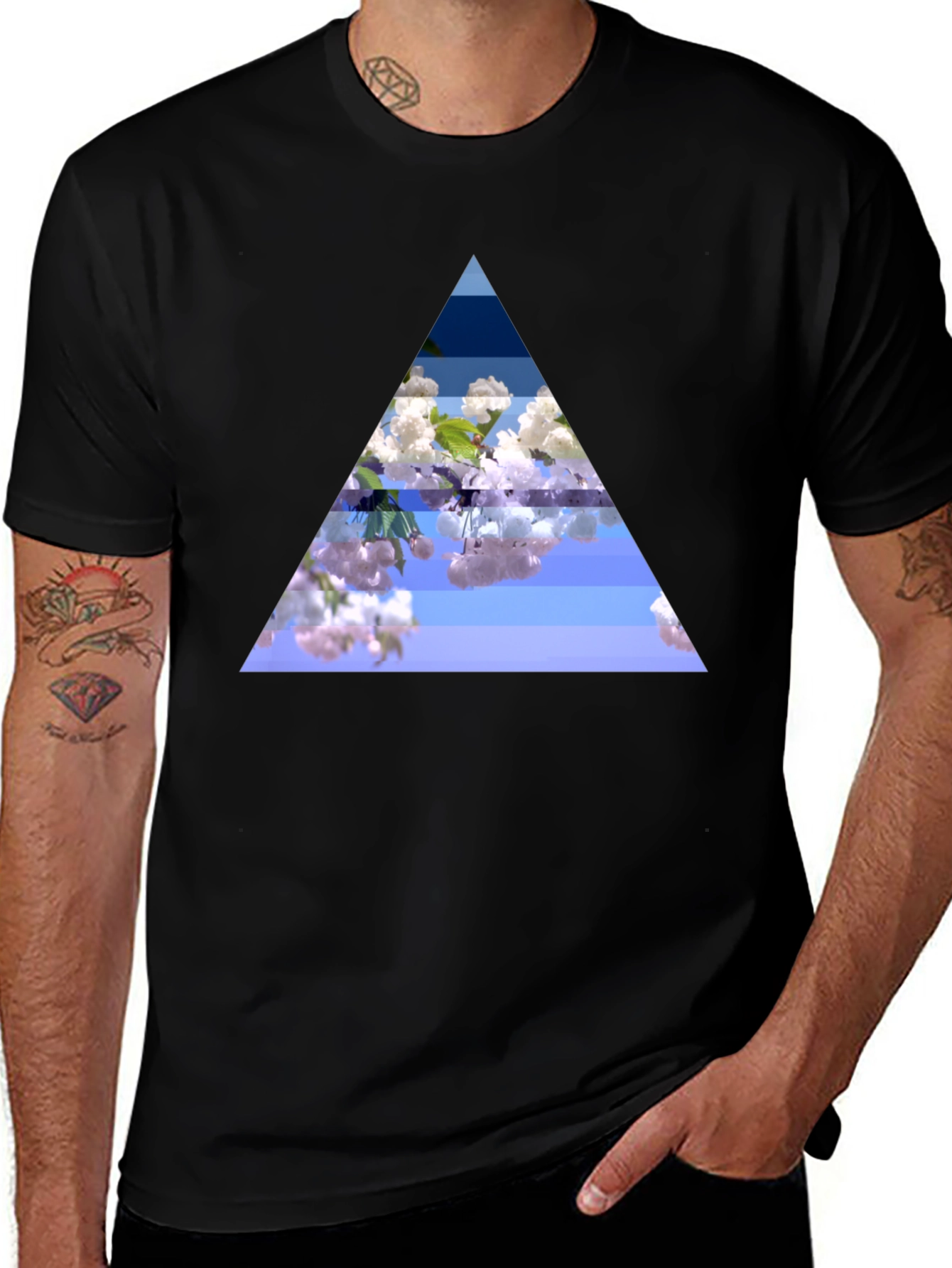 Floral Triangle Graphic Black T-Shirt