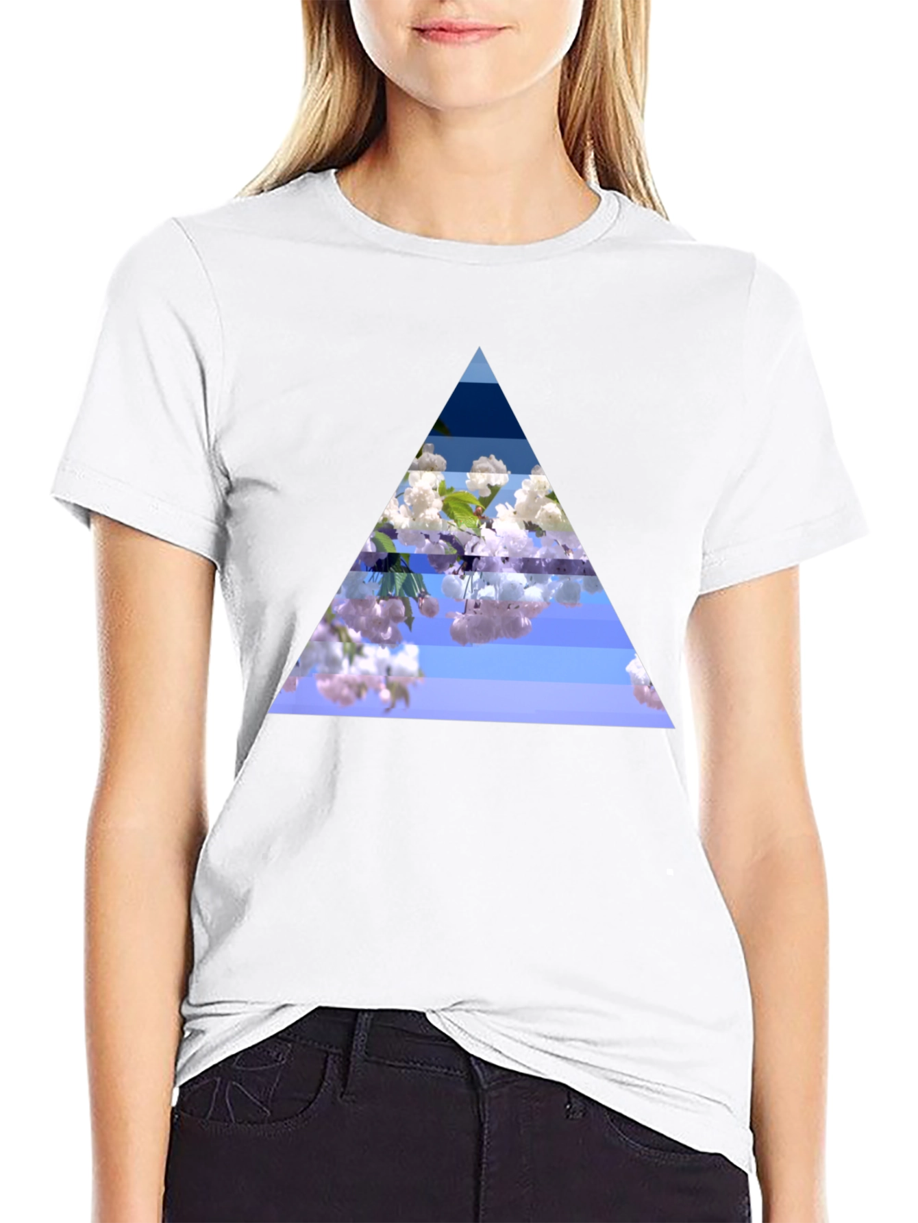 Floral Triangle Graphic Black T-Shirt