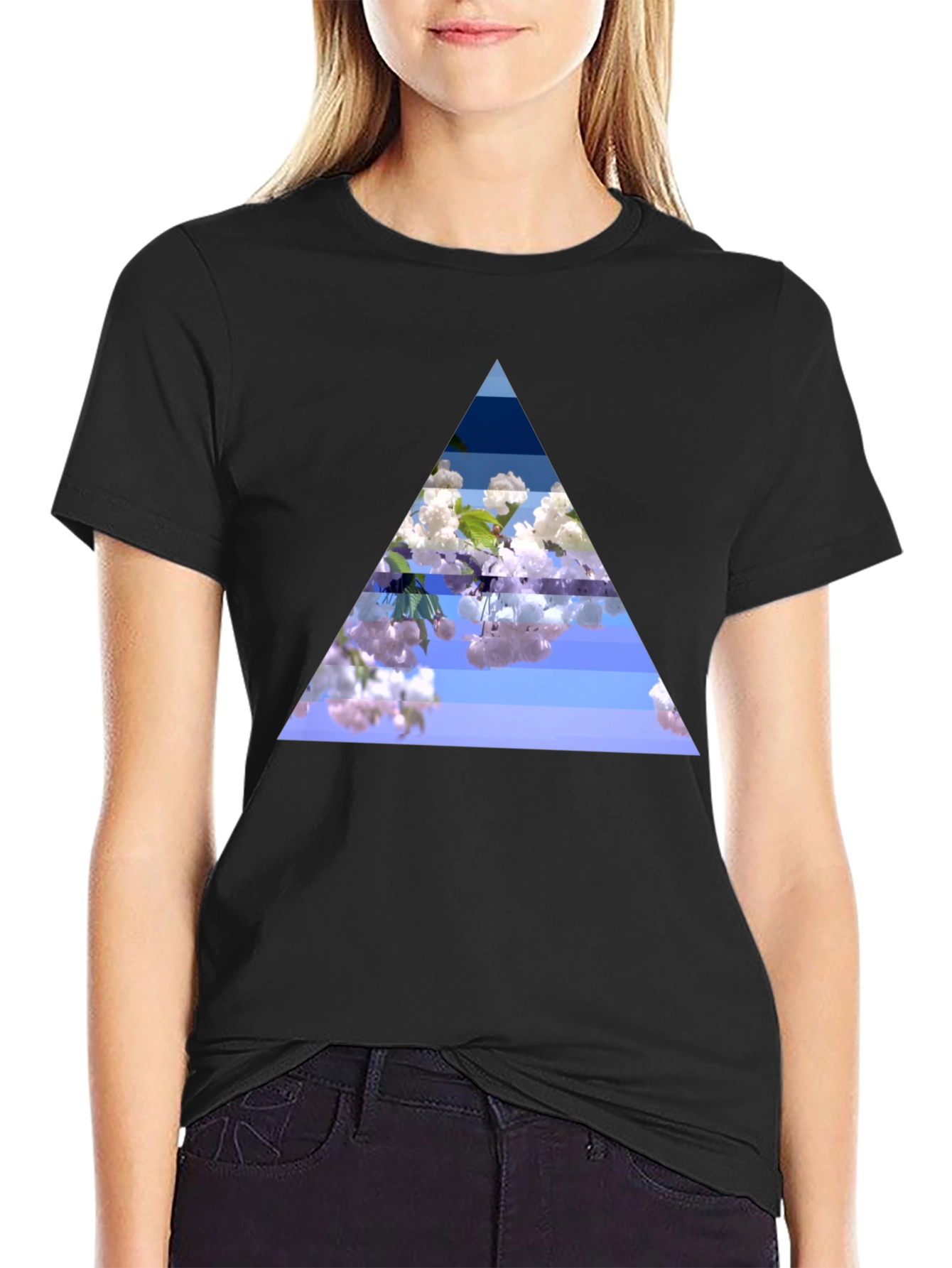 Floral Triangle Graphic Black T-Shirt