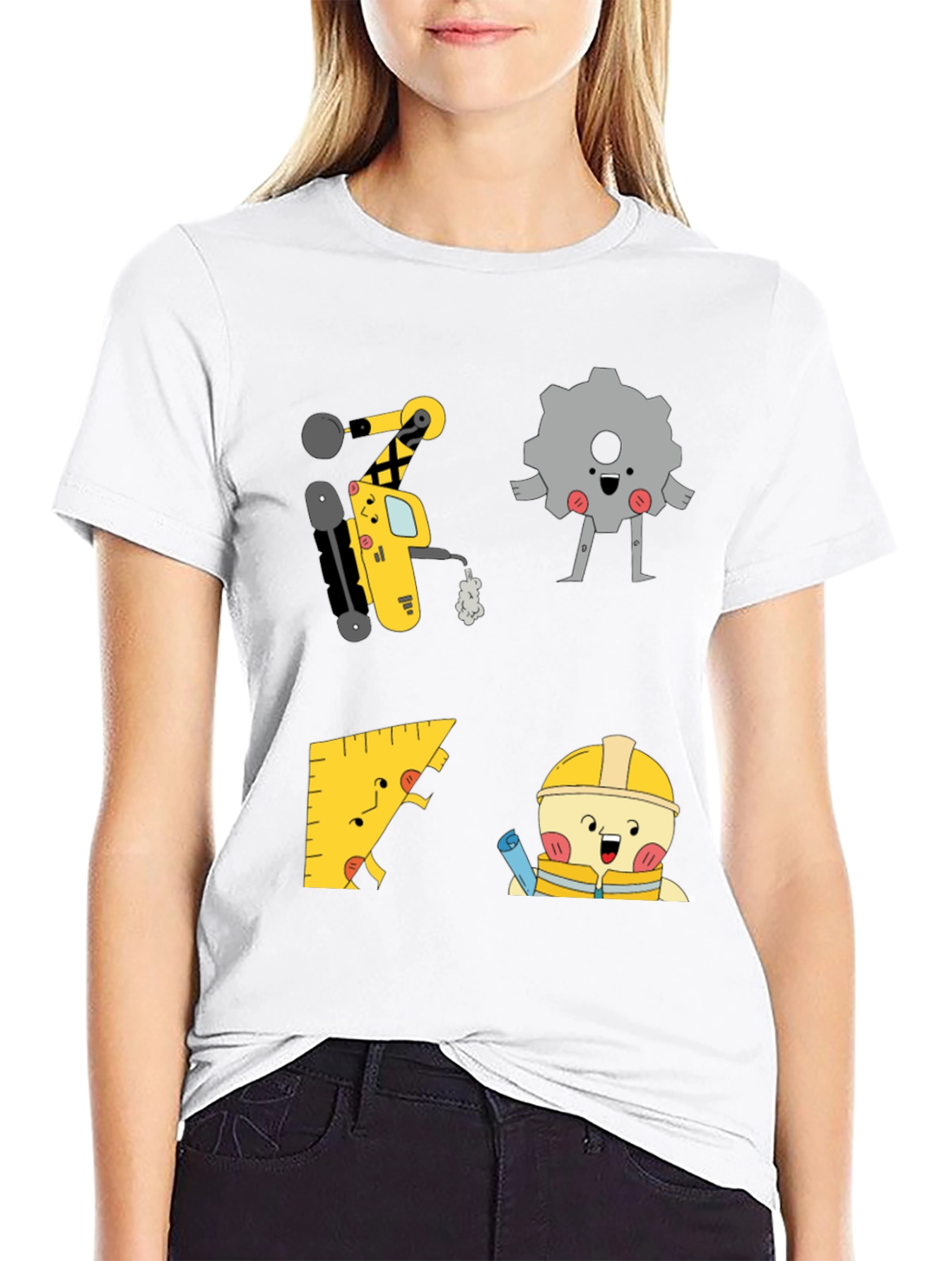 Engineer Cartoon Graphic Black T-Shirt