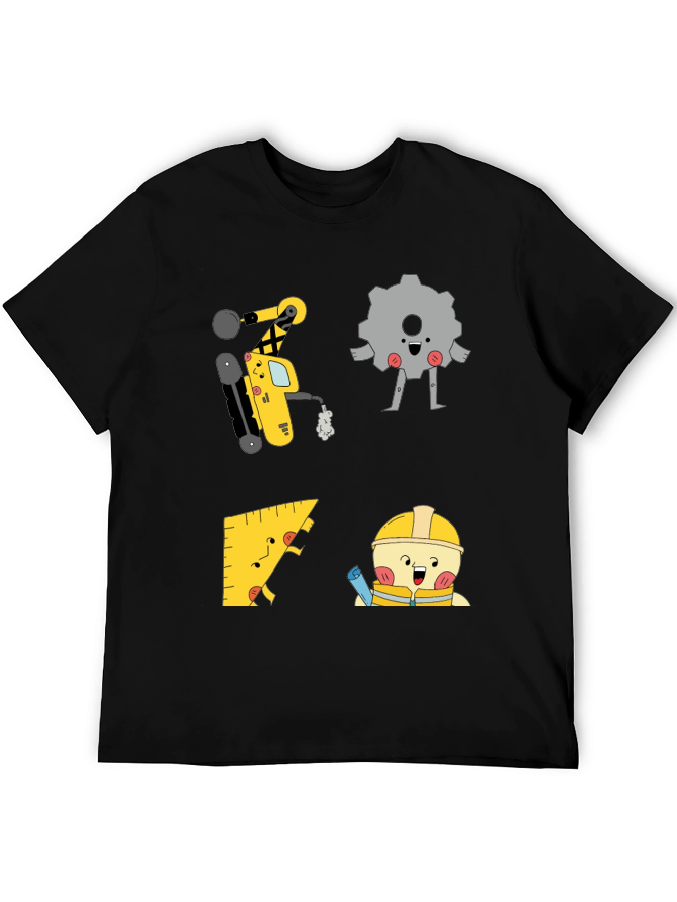 Engineer Cartoon Graphic Black T-Shirt