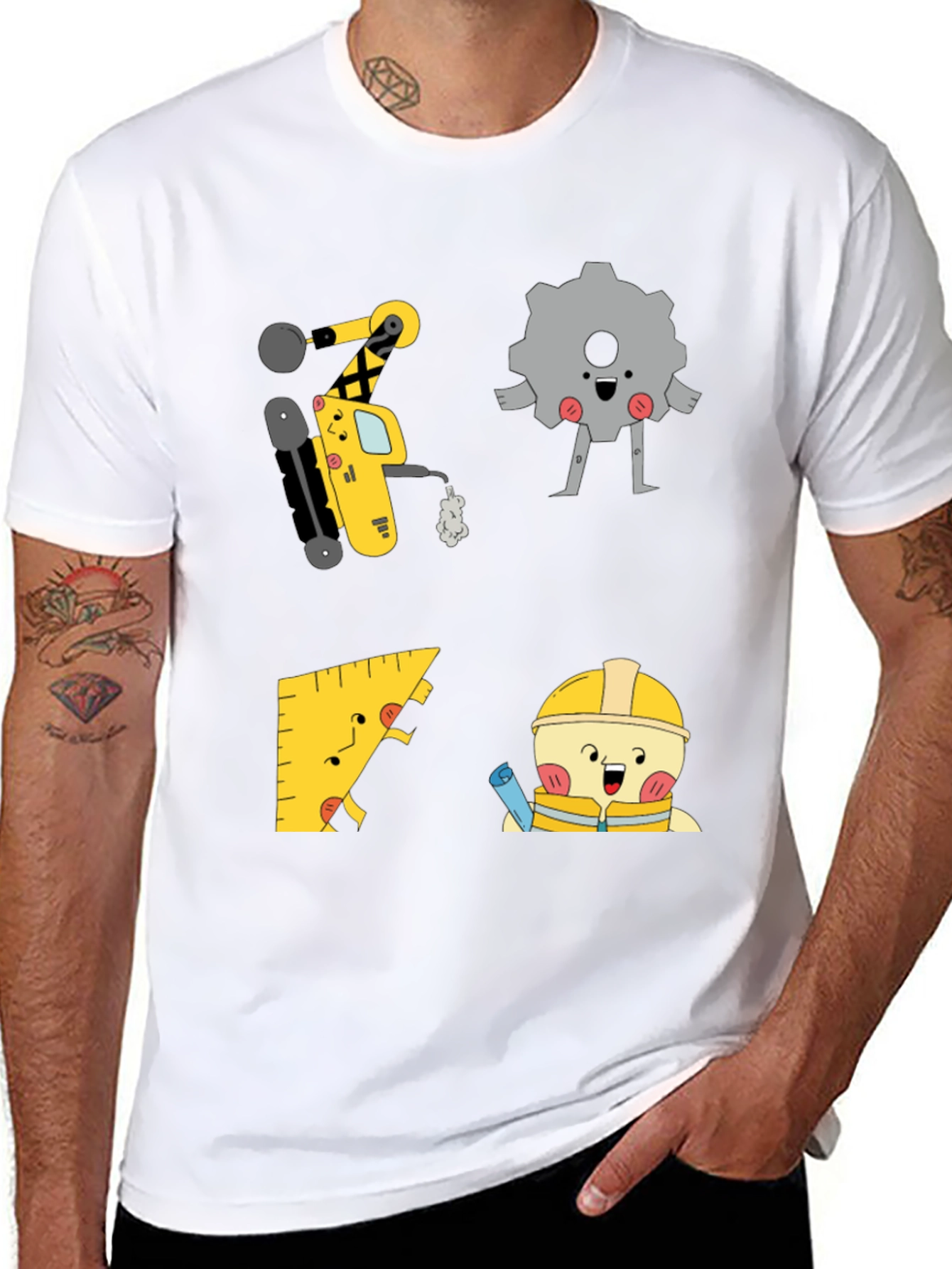 Engineer Cartoon Graphic Black T-Shirt