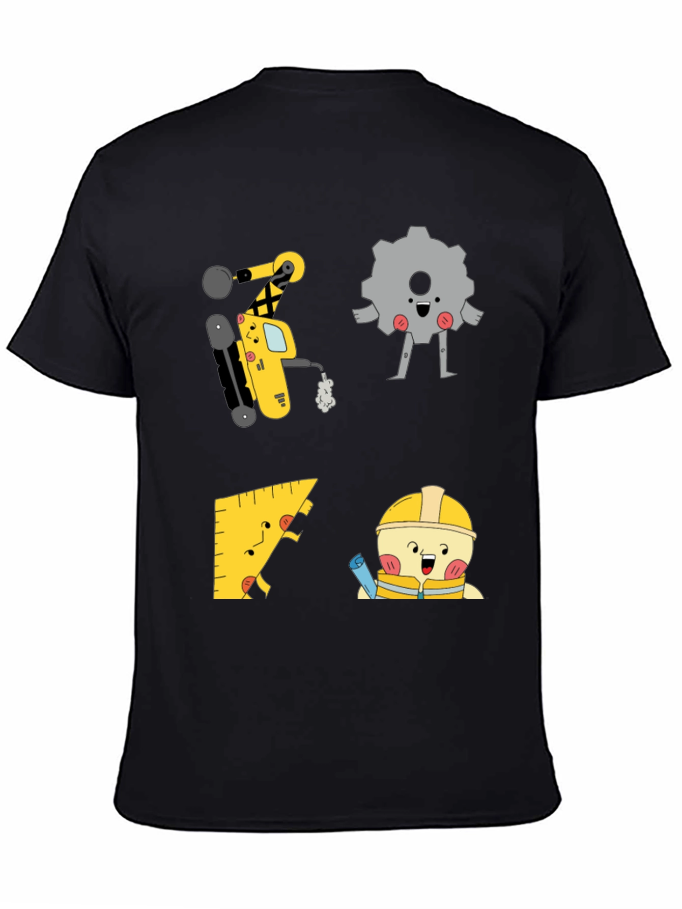 Engineer Cartoon Graphic Black T-Shirt