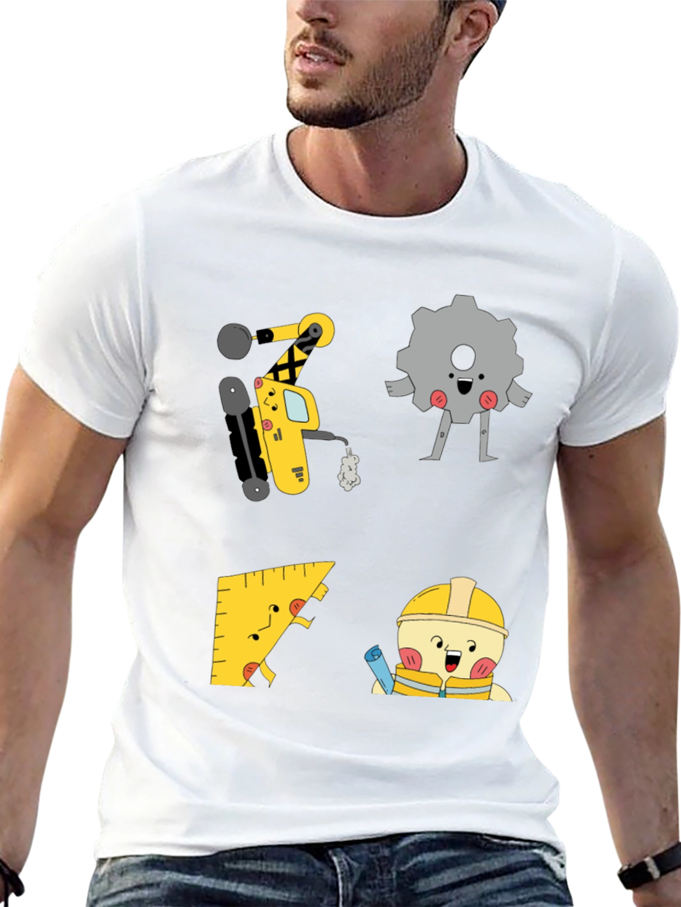 Engineer Cartoon Graphic Black T-Shirt