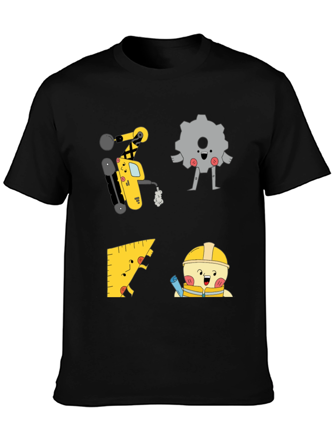 Engineer Cartoon Graphic Black T-Shirt