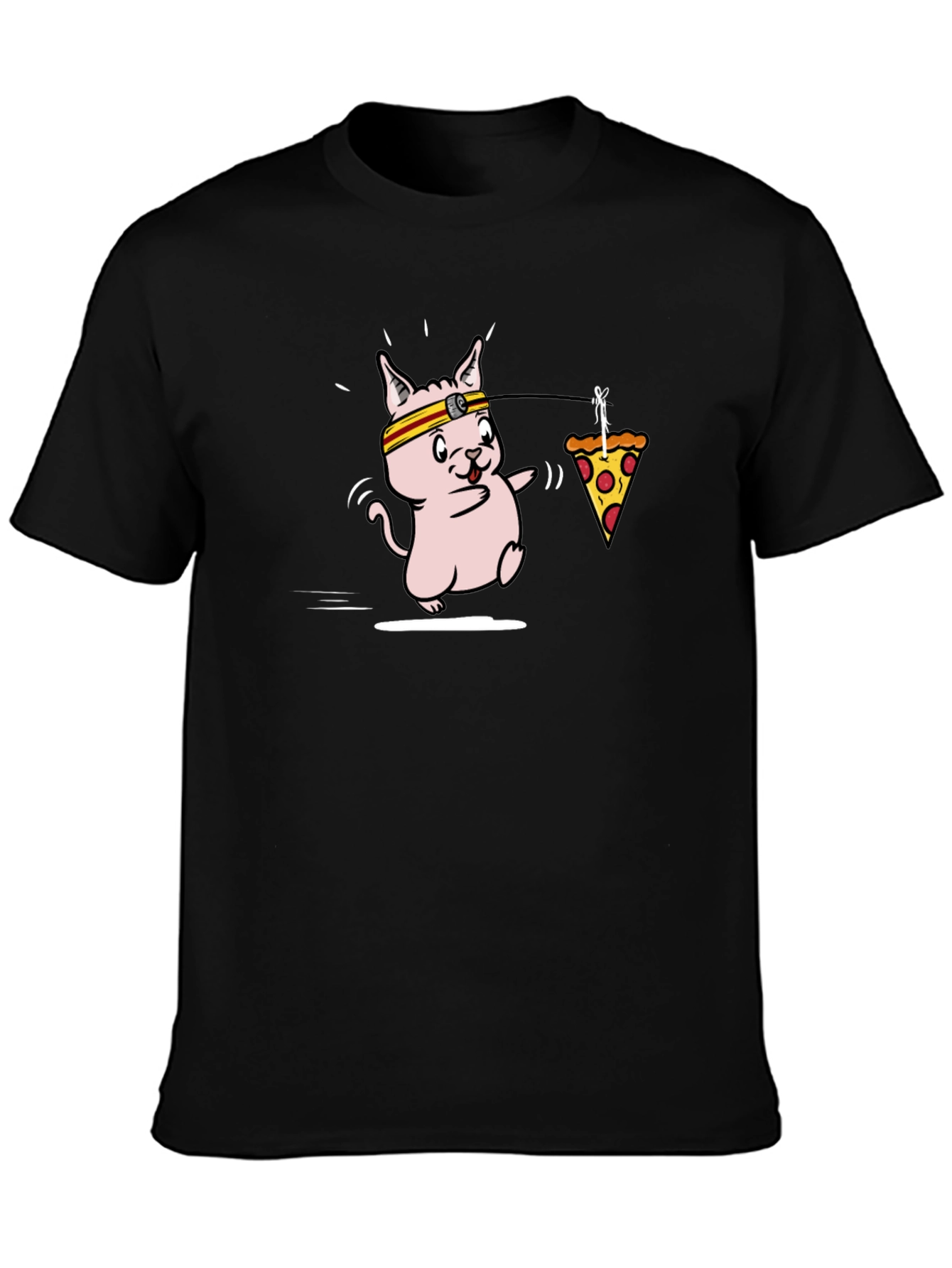 Funny Running Cat Pizza T-Shirt