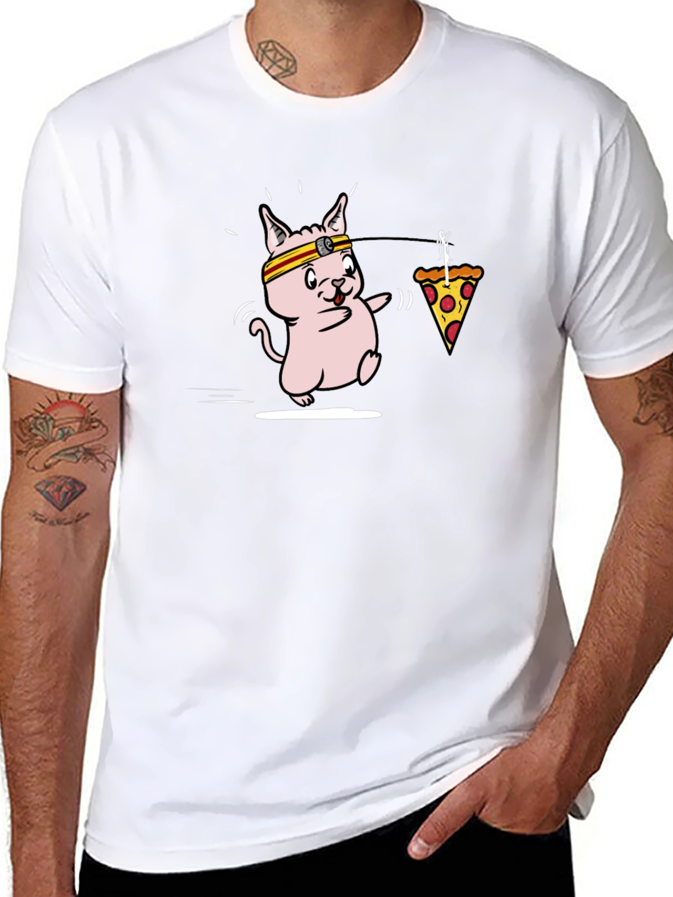 Funny Running Cat Pizza T-Shirt