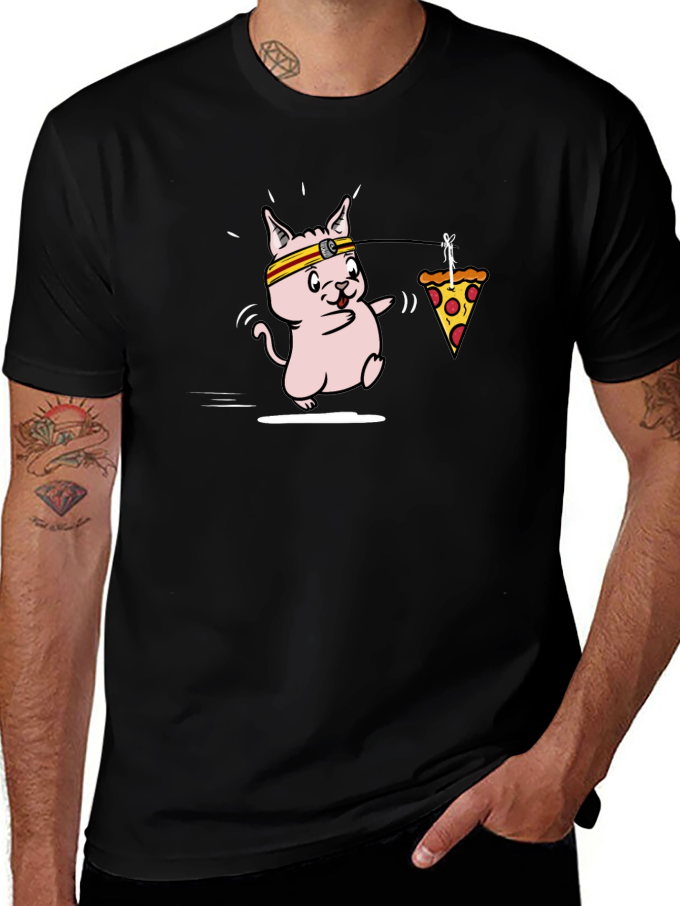 Funny Running Cat Pizza T-Shirt