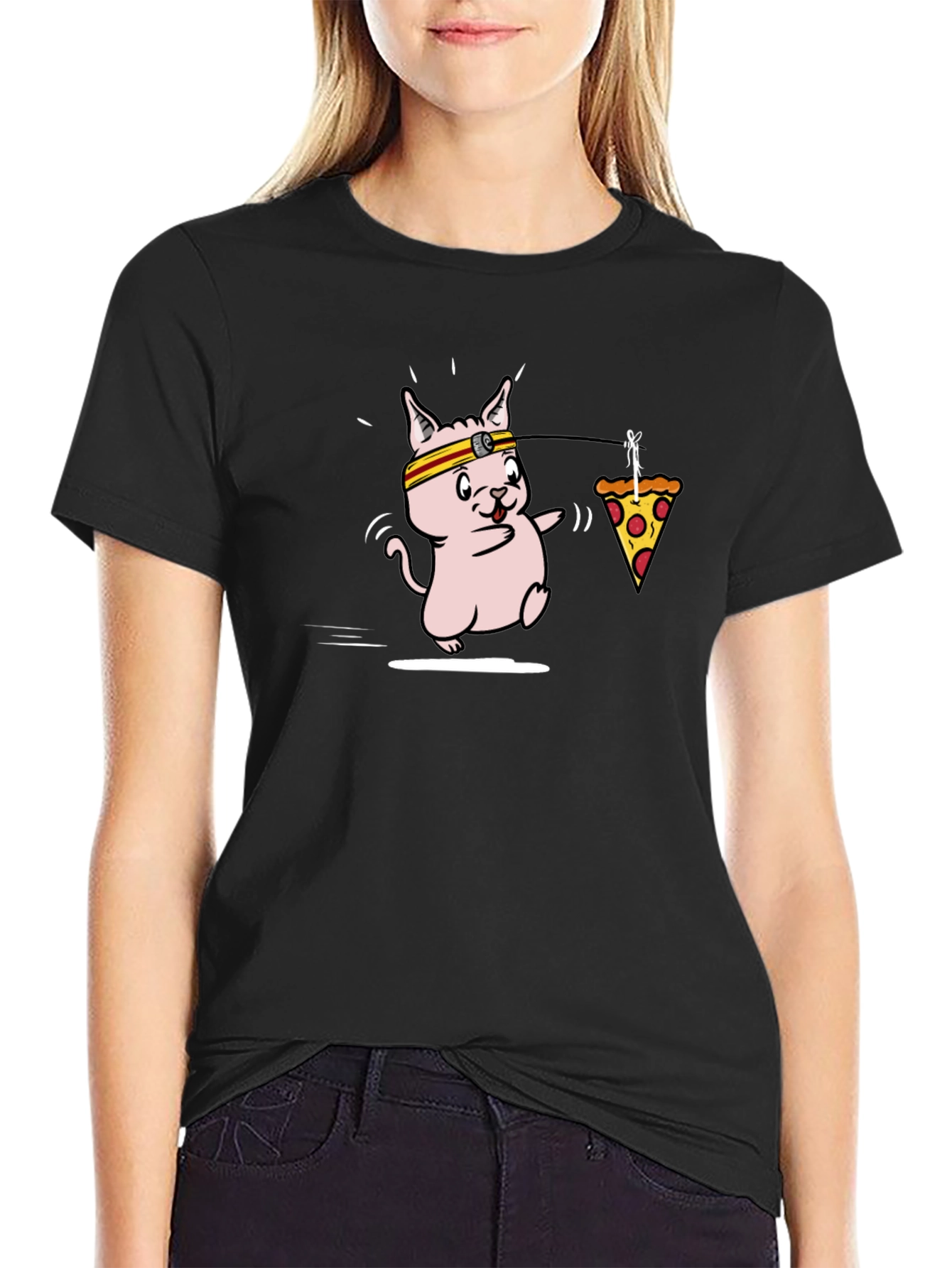 Funny Running Cat Pizza T-Shirt