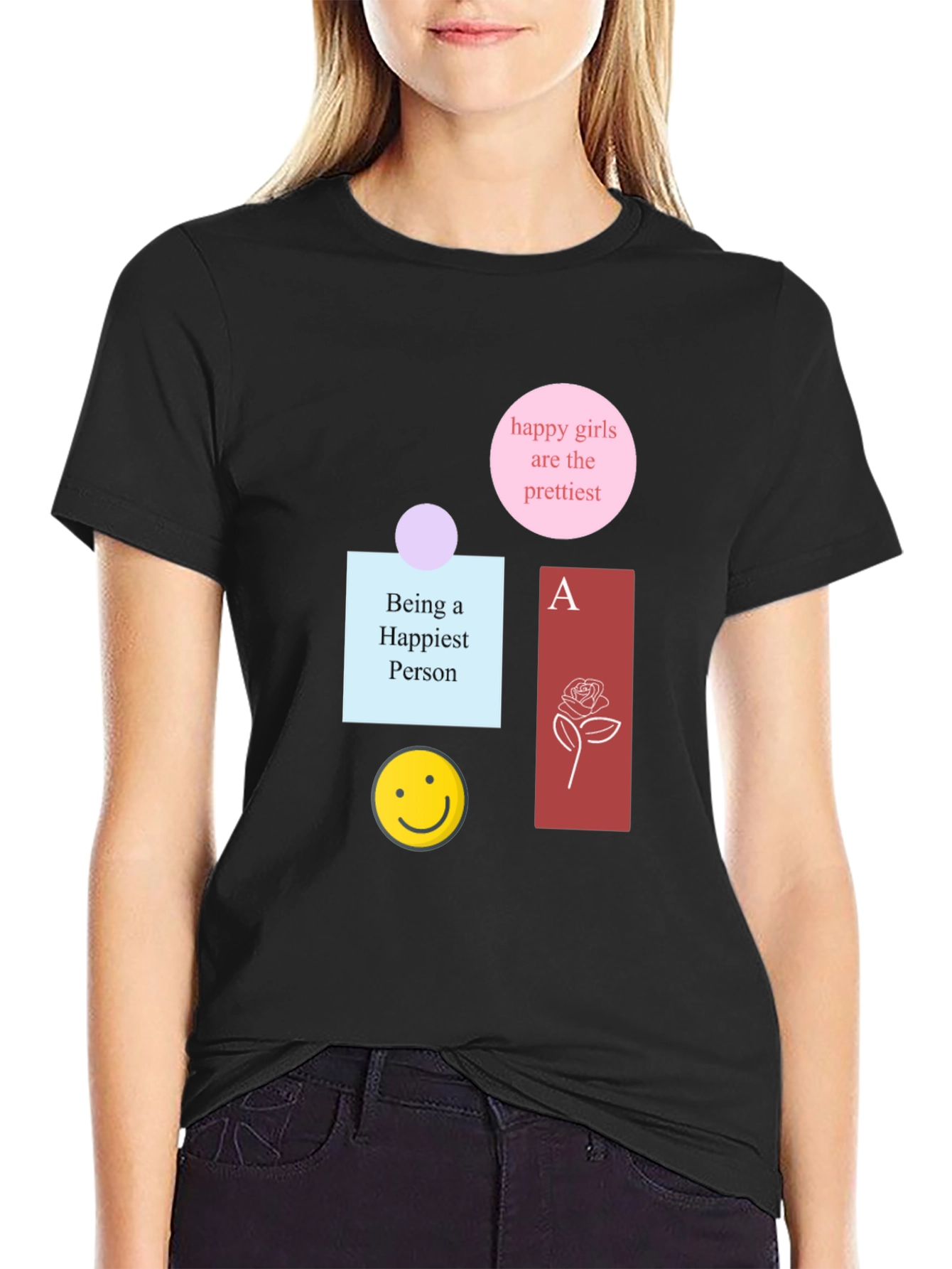 Graphic Print Cotton Tee - Happy Theme