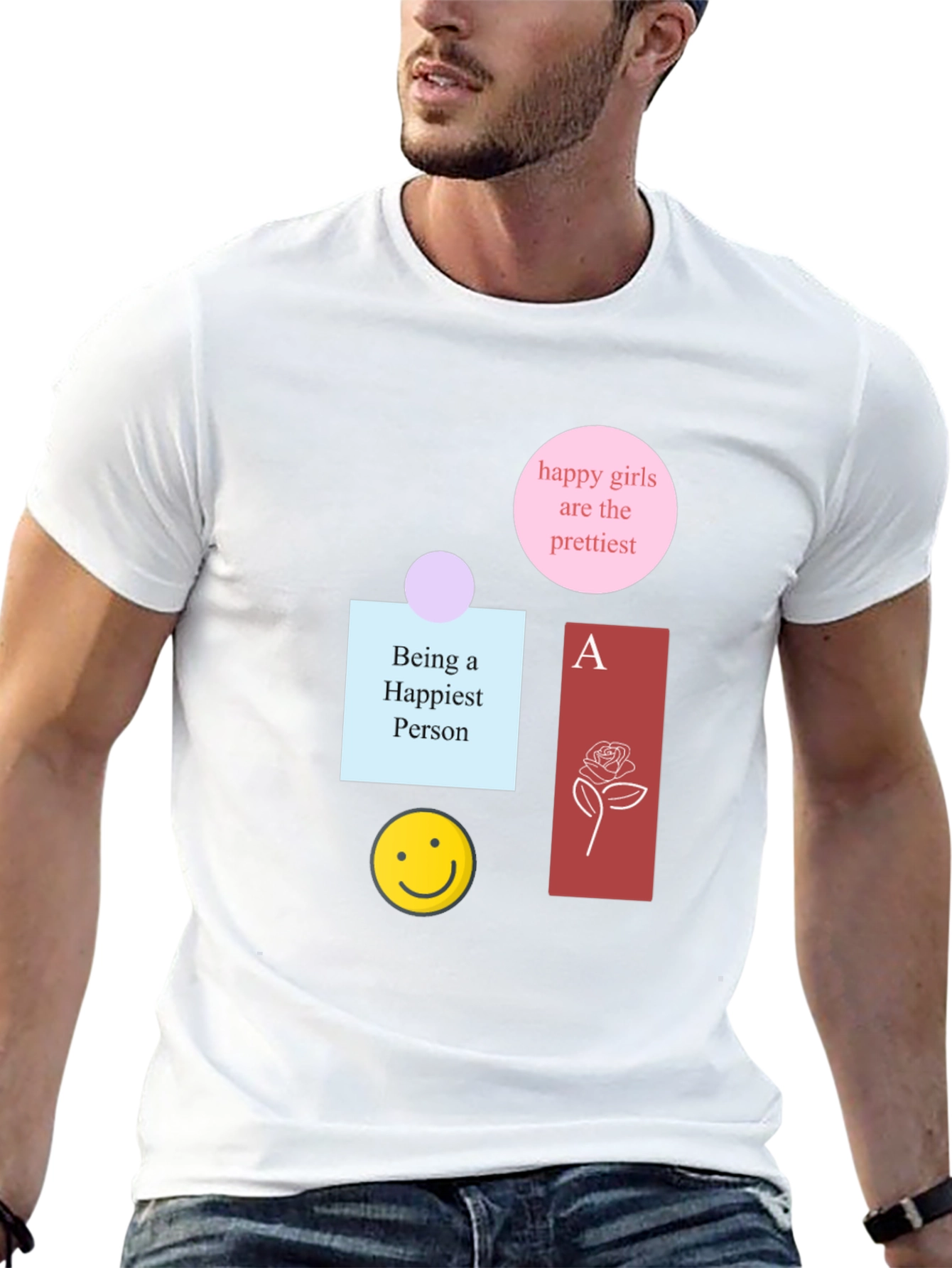 Graphic Print Cotton Tee - Happy Theme