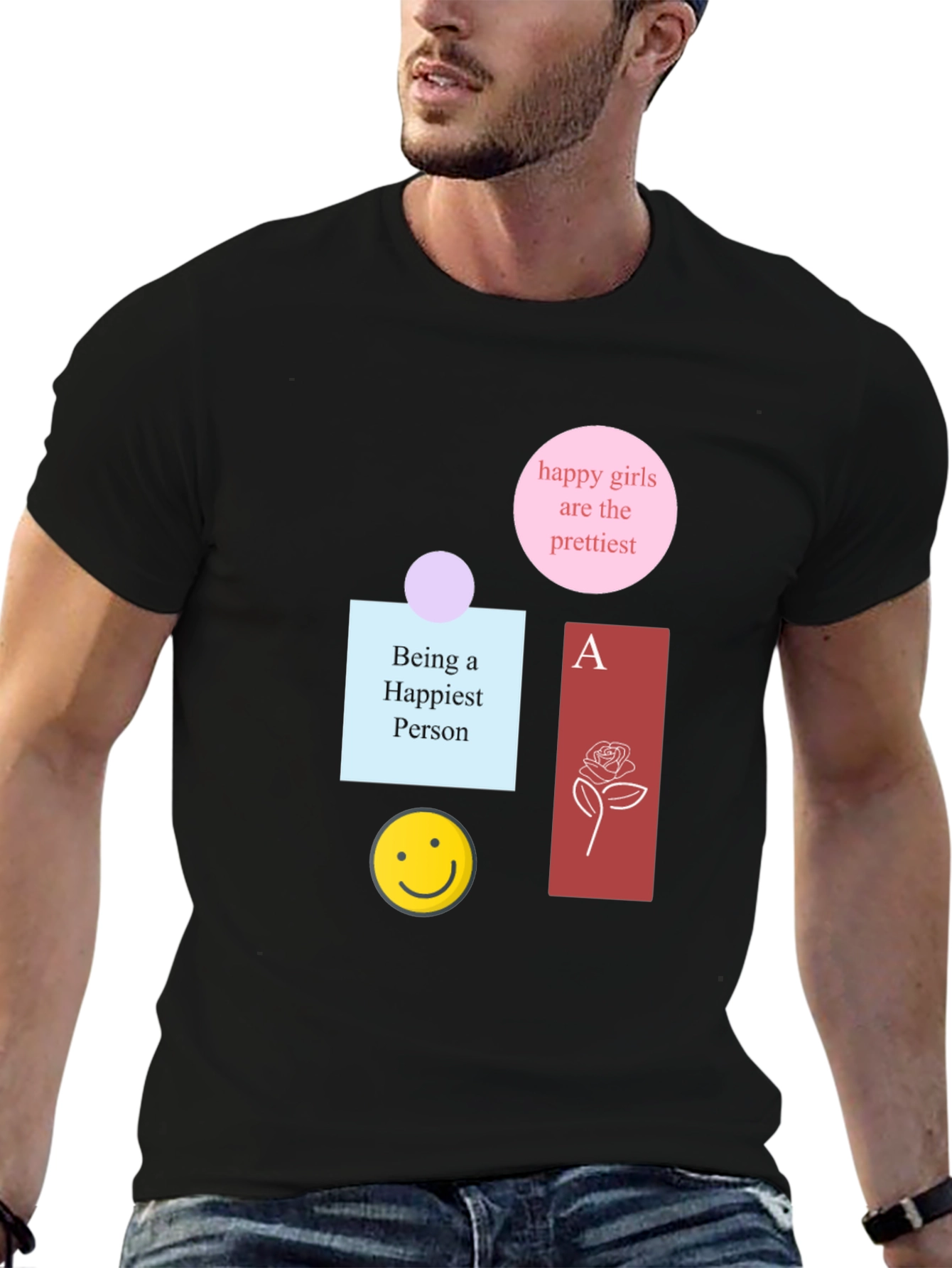 Graphic Print Cotton Tee - Happy Theme
