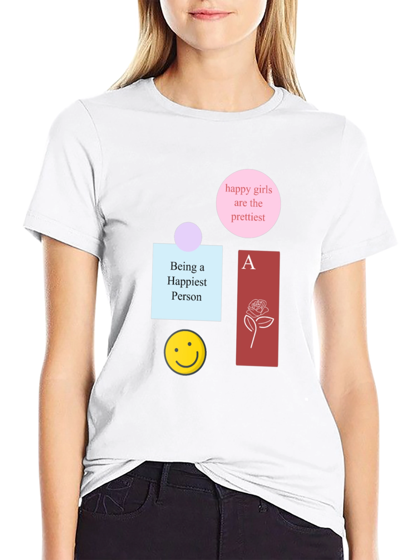 Graphic Print Cotton Tee - Happy Theme