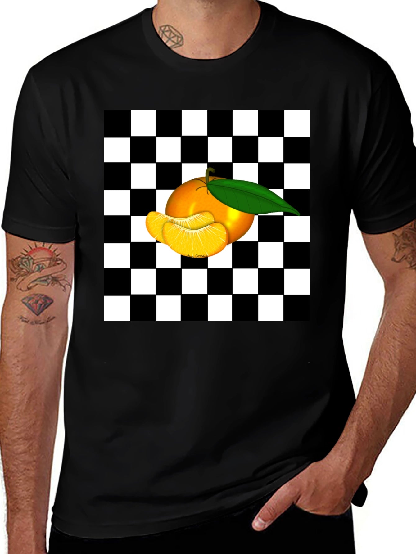 Checkered Orange Graphic Tee