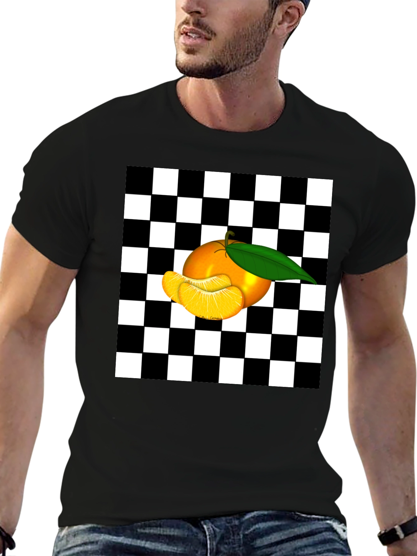 Checkered Orange Graphic Tee