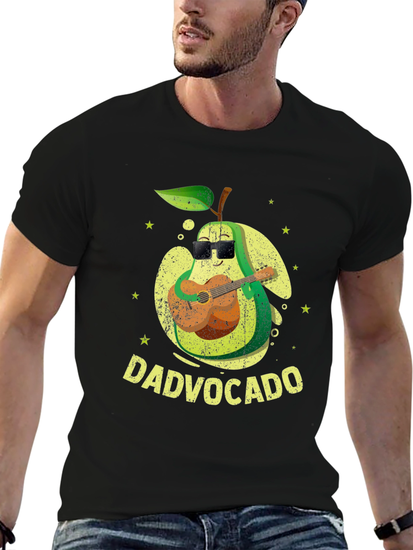 Dad-vocado T-Shirt: Avocado Playing Guitar - Fathers Day Tee