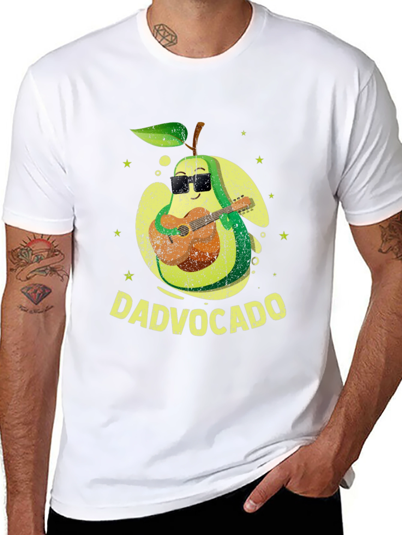 Dad-vocado T-Shirt: Avocado Playing Guitar - Fathers Day Tee