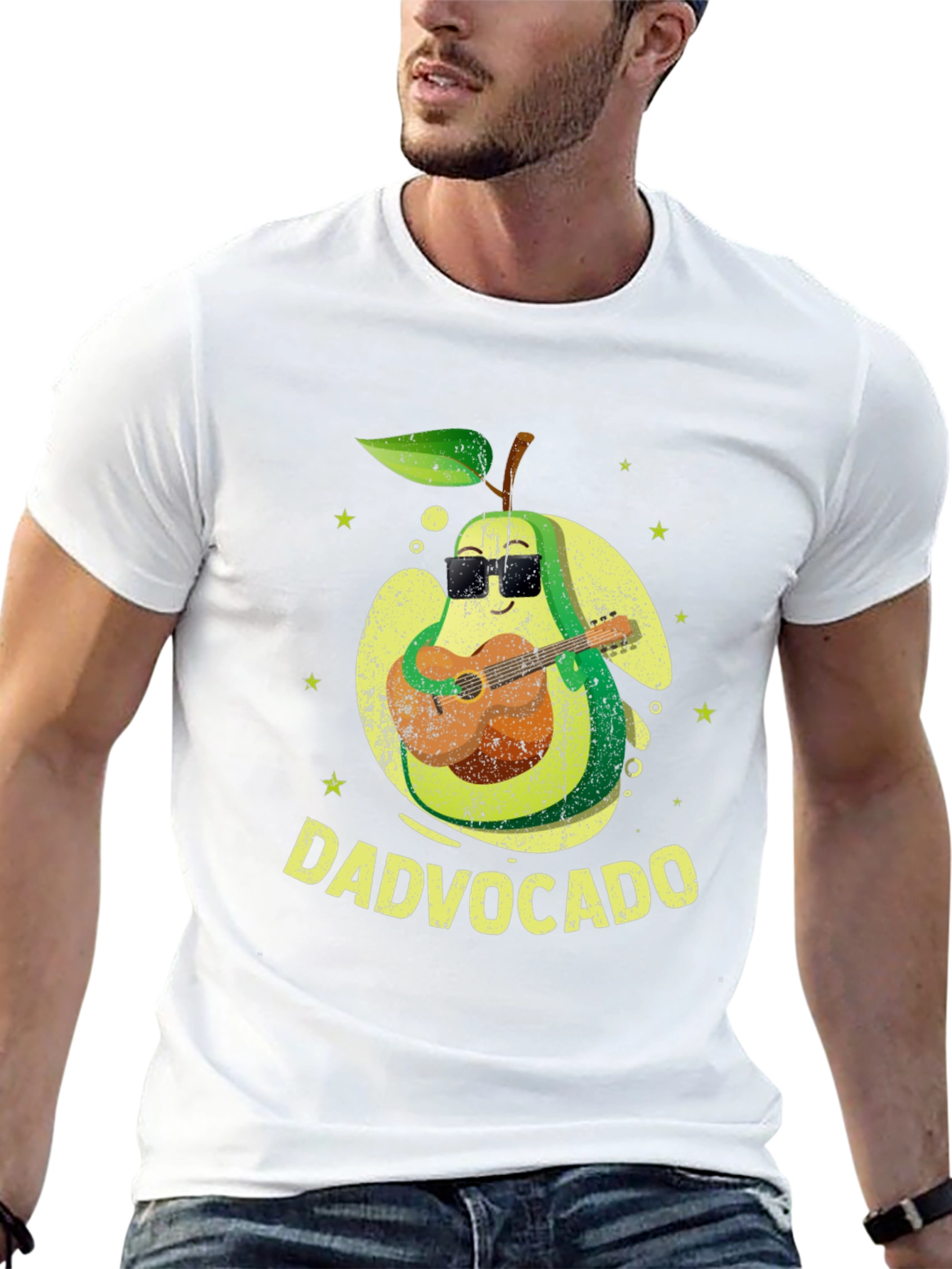Dad-vocado T-Shirt: Avocado Playing Guitar - Fathers Day Tee
